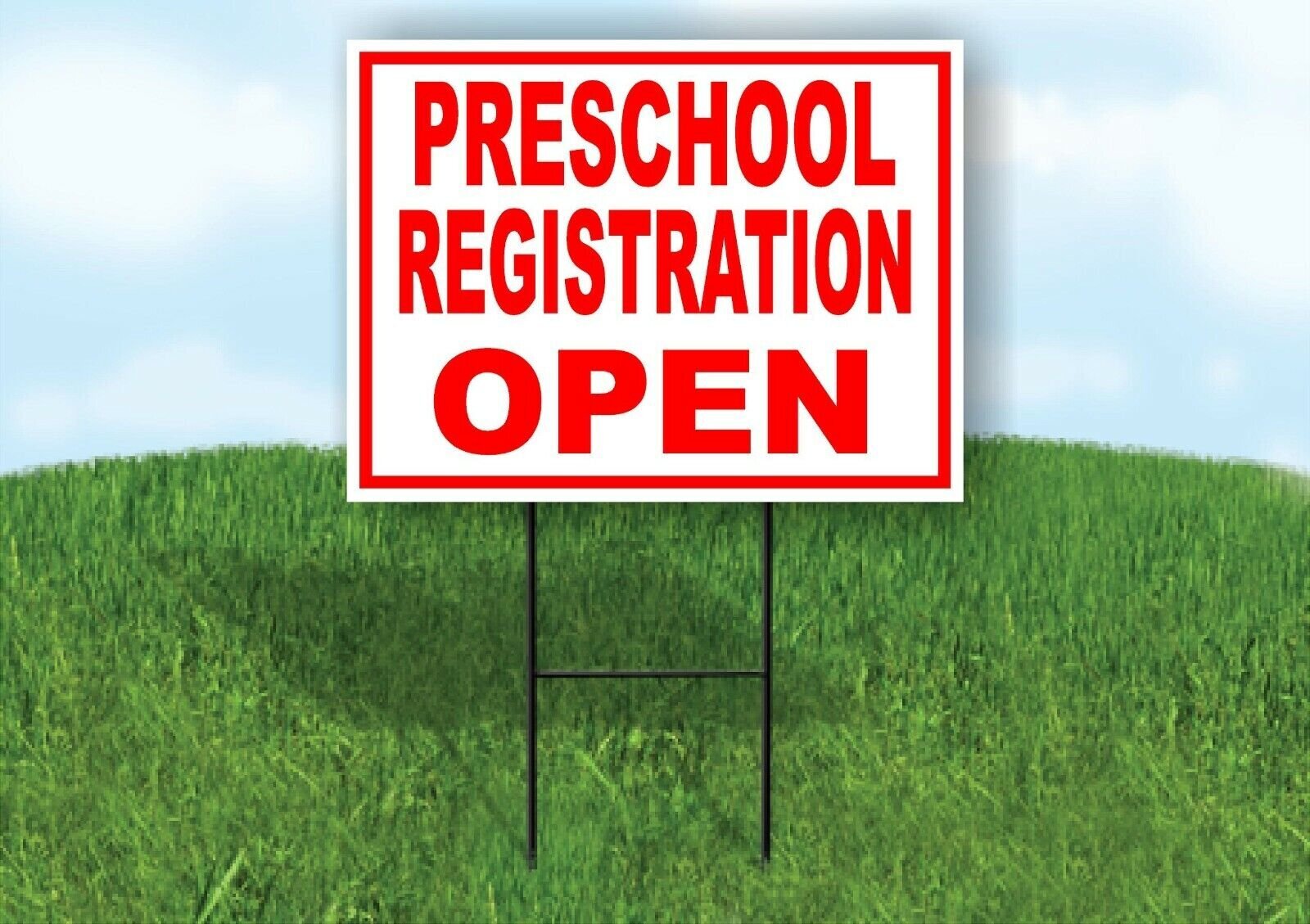 PRESCHOOL REGISTRATION OPEN RED WHITE Yard Sign Road with Stand LAWN SIGN