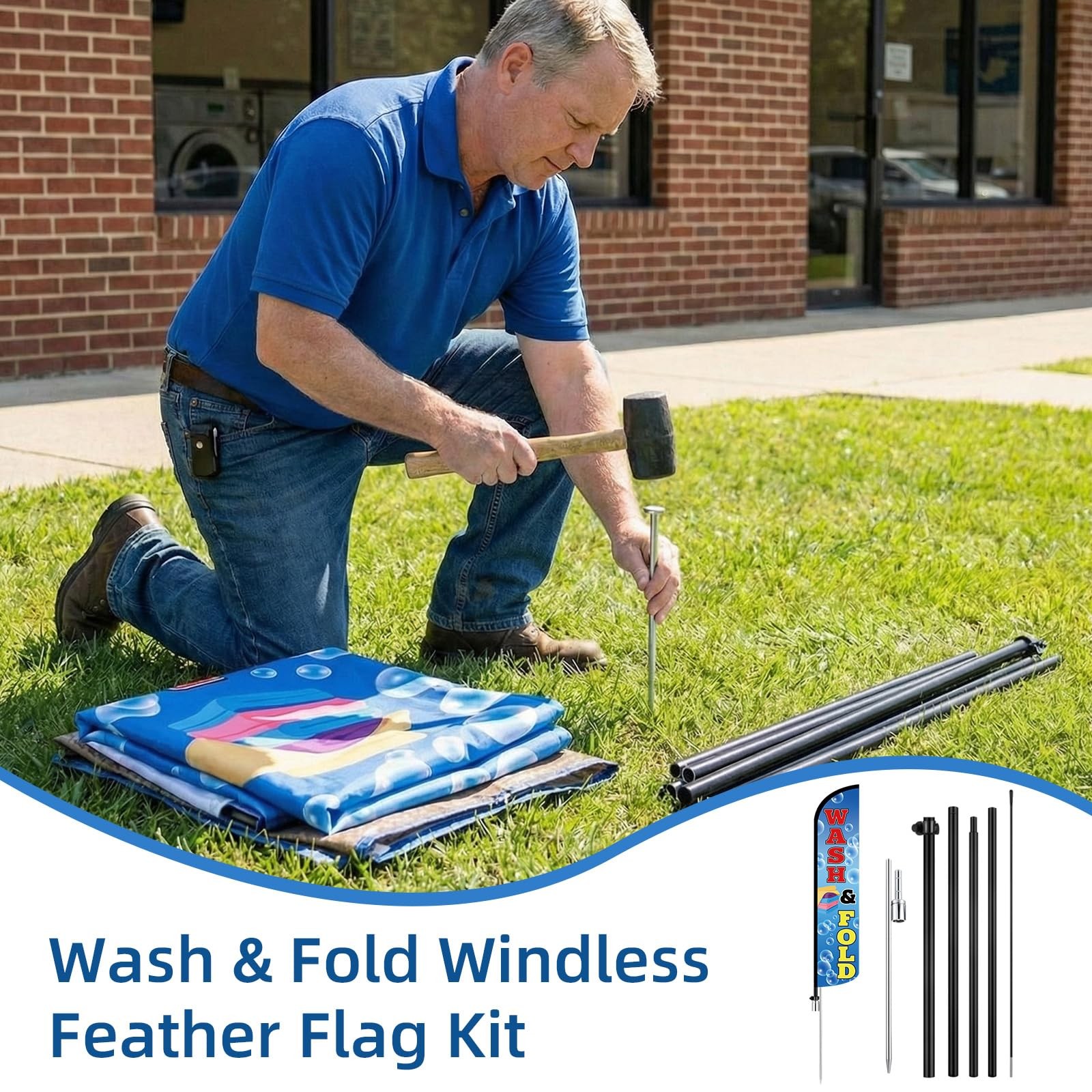 Tudomro 15 FT Wash & Fold Windless Feather Flag Kit – Laundromat Dry Cleaner …