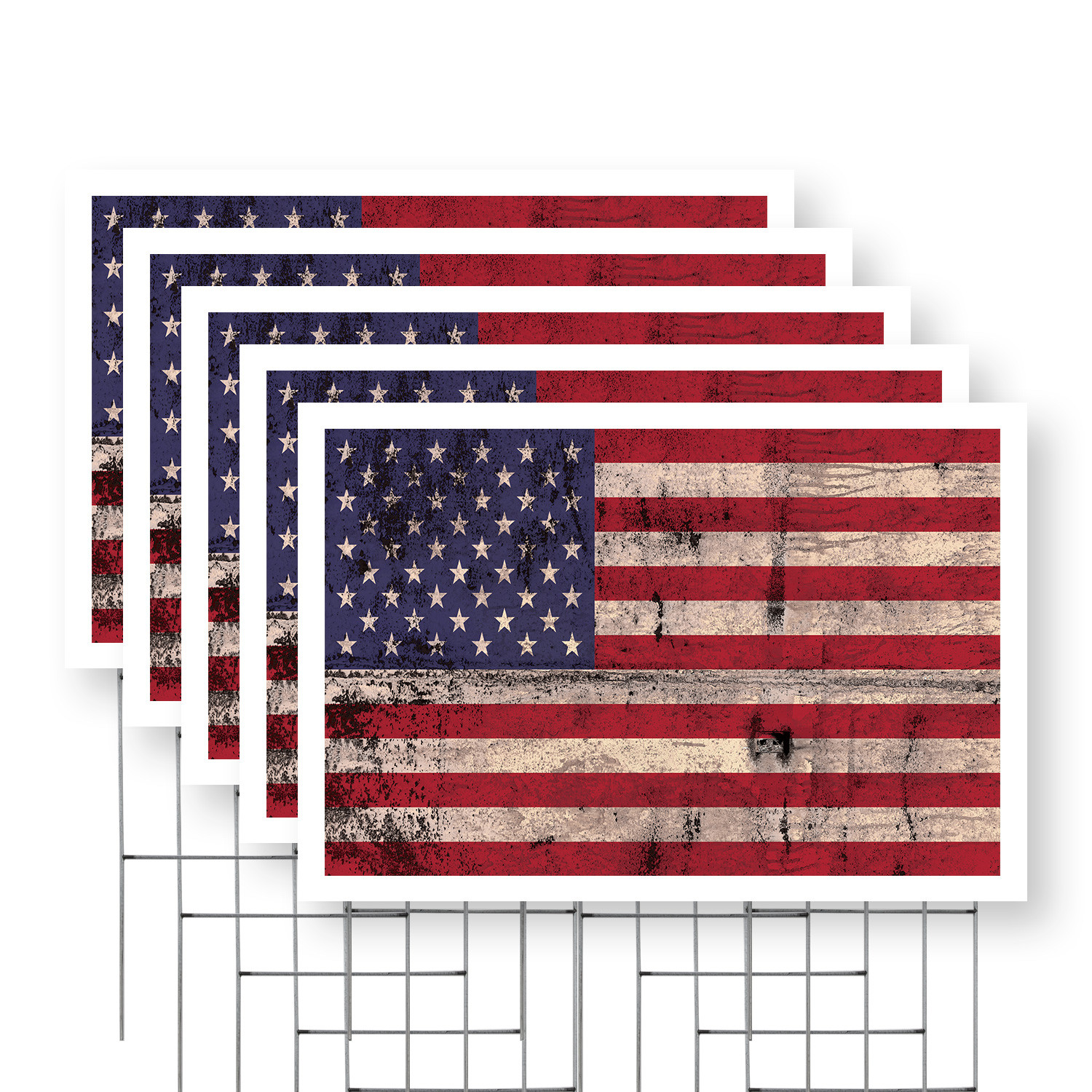Rusty American Flag Yard Sign Patriotic Decor, Vintage Design, Durable Material