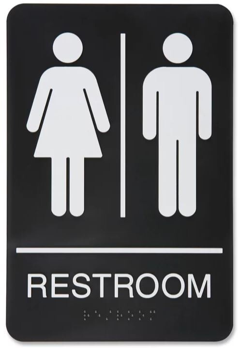 Restroom Sign ADA Unisex Braille Self Adhesive 9″ x 6″ White on Black S-14806BL
