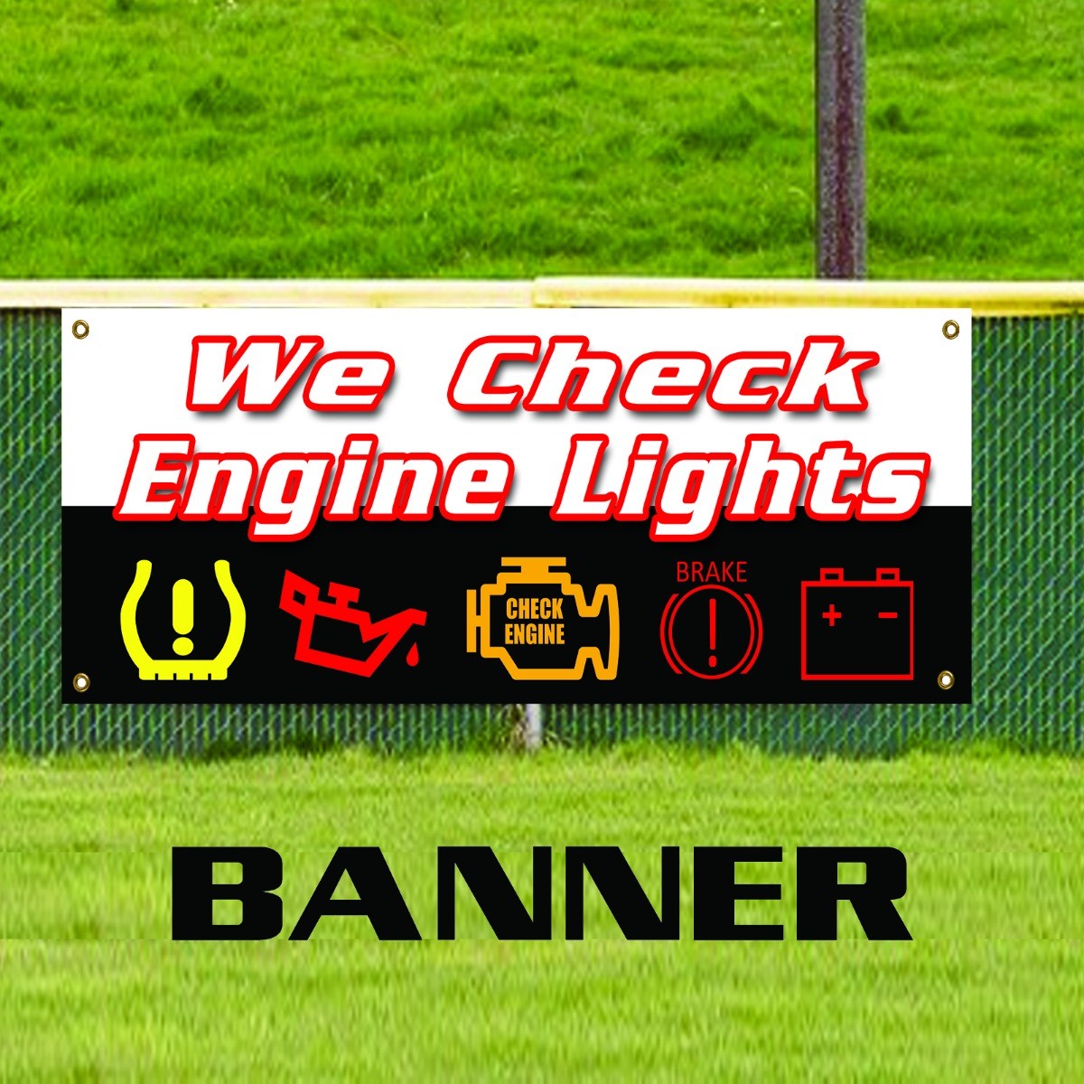We Check Engine Lights Banner Sign Repair Automotive Mechanic Sensor Maintenance