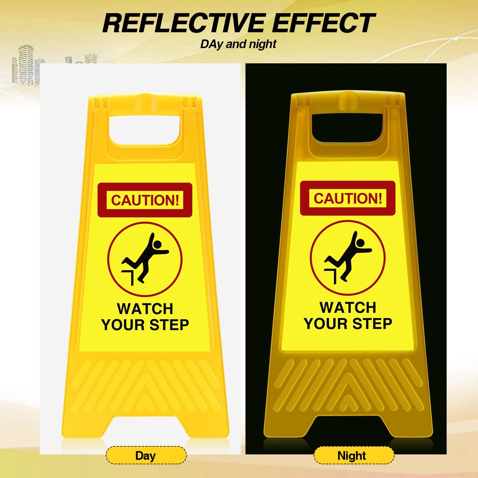 Fuutreo Reflective Caution Watch Your Step Sign Double Sided Floor Sign 24 x 11.