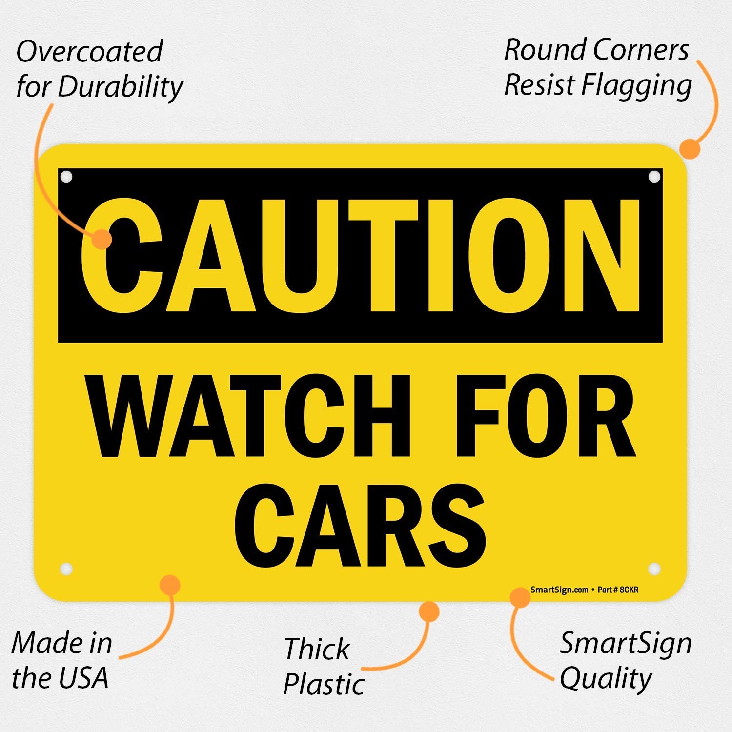 Caution Watch For Cars Sign Plastic Safety Alert Notice Warning 7×10 Inch