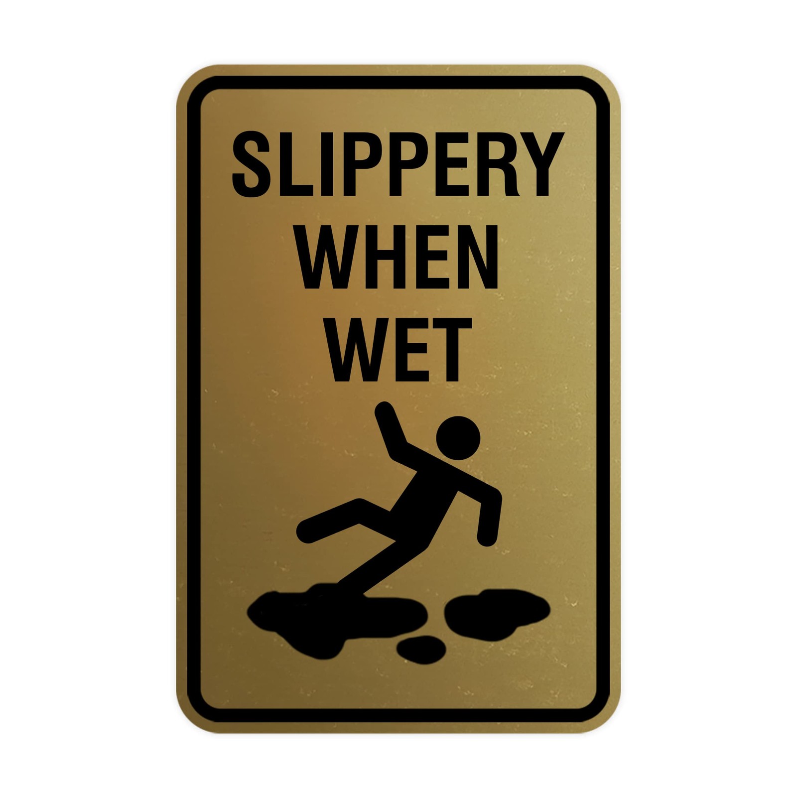 Small Brushed Gold Portrait Round Slippery When Wet Sign 1 Pack
