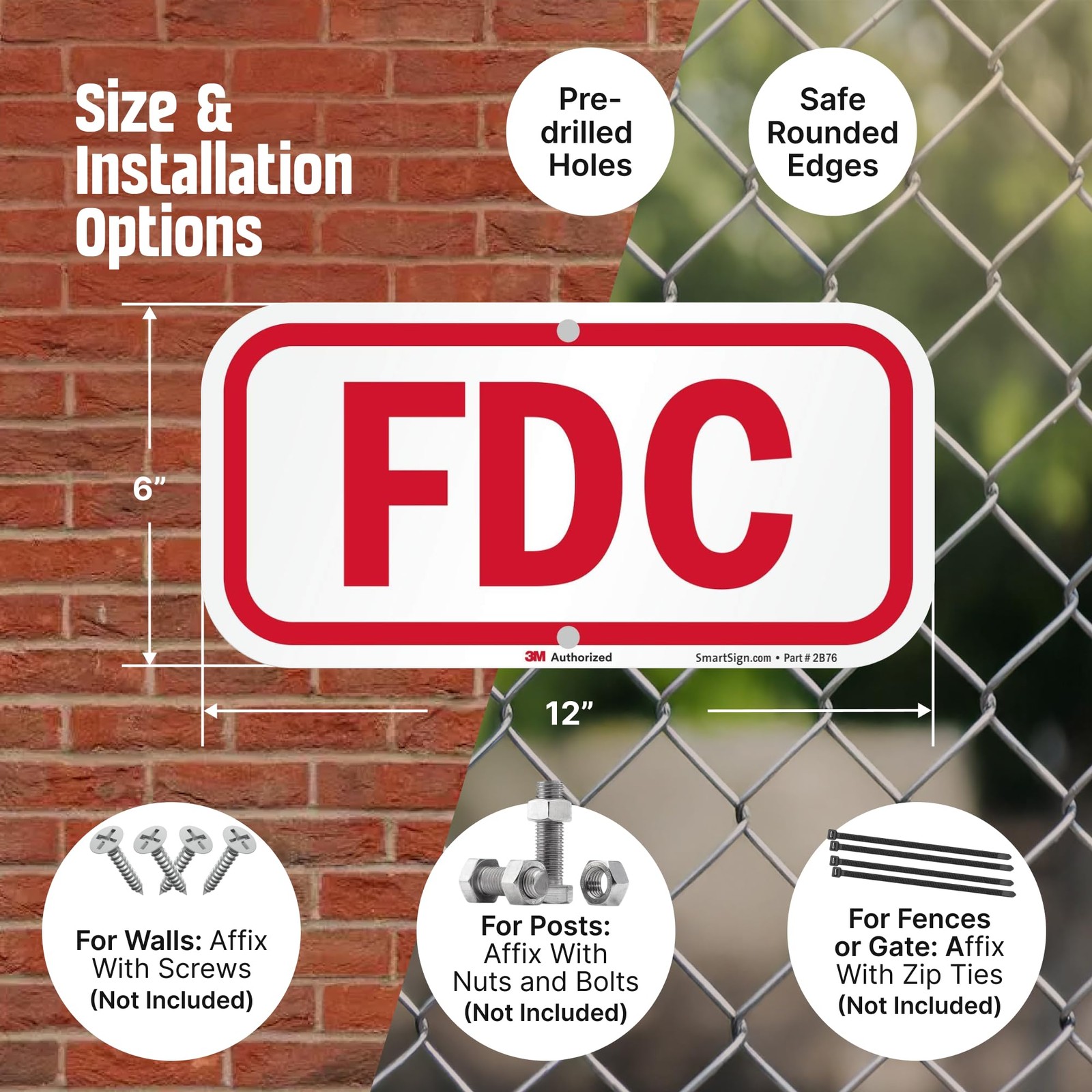 6″ x 12″ Fire Department Connection FDC Sign, 63 mil, 3M Laminated Engineer G…