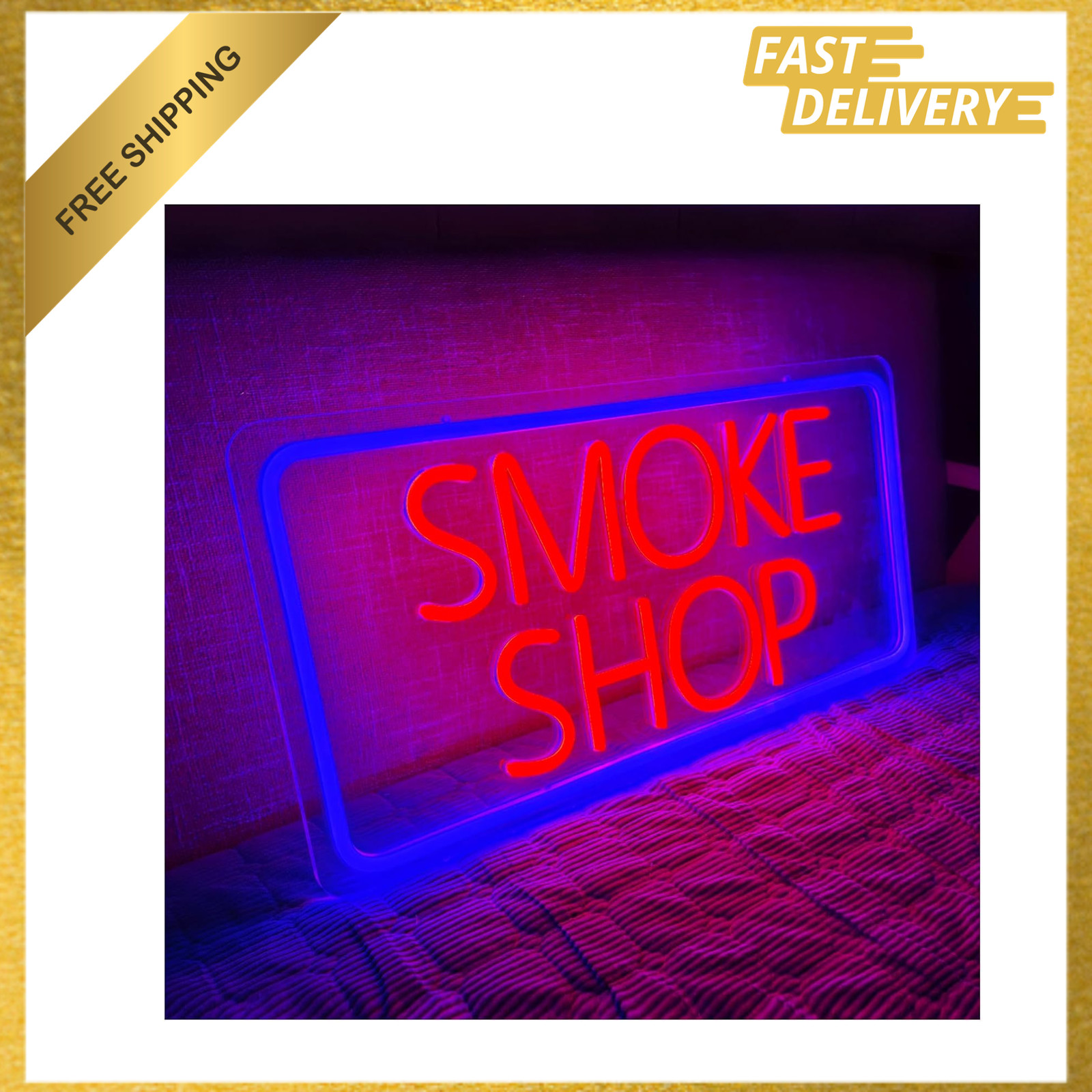 30×15 Inch LED Smoke Shop Sign Bright Neon Storefront Display with Adjustable