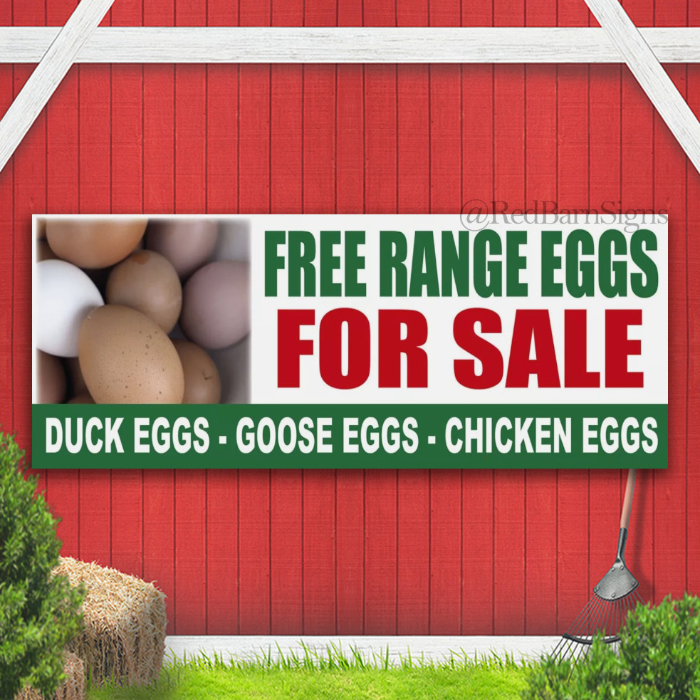 FREE RANGE EGGS FOR SALE OUTDOOR SIGN waterproof banner with EYELETS