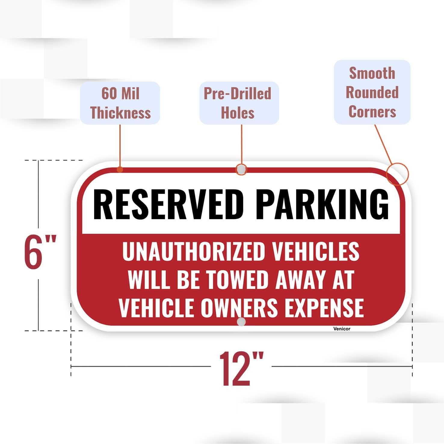 2 PCS 12×6 Inch Aluminum Reserved Private Parking Only Metal Sign Rustproof