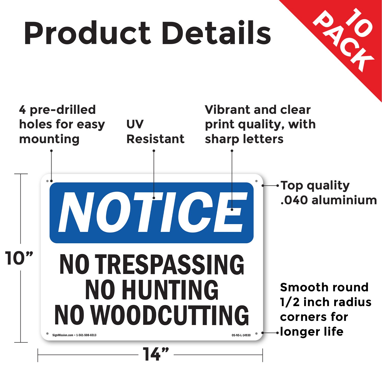 No Trespassing No Hunting No Woodcutting OSHA Notice Sign, Decal 5 or 10 Pack