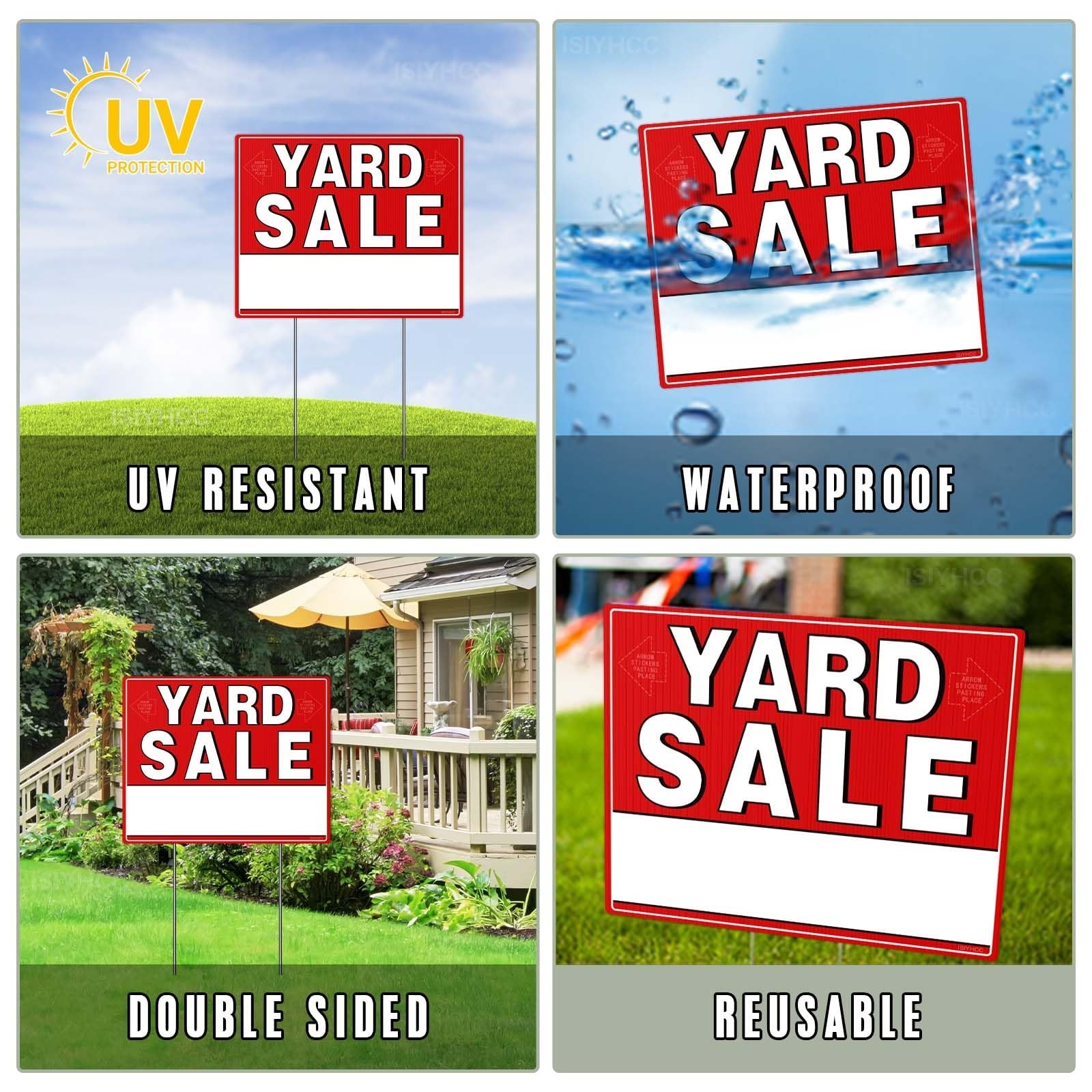 Yard Sale Signs Kit with Stakes & Price Stickers – 8 Pack, Double-Sided, Arrows