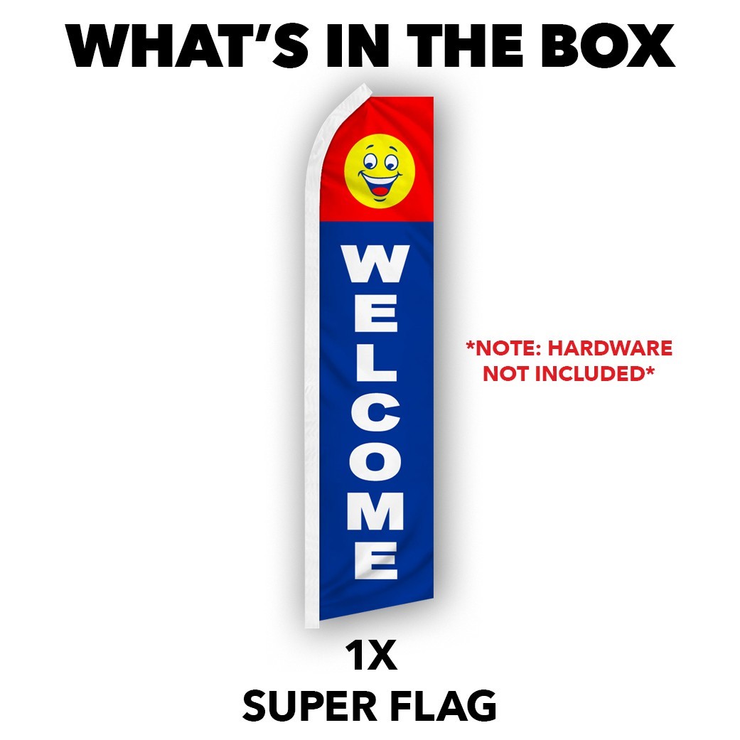 Welcome Advertising Swooper Feather Flutter Flag Open Sign RD/BL
