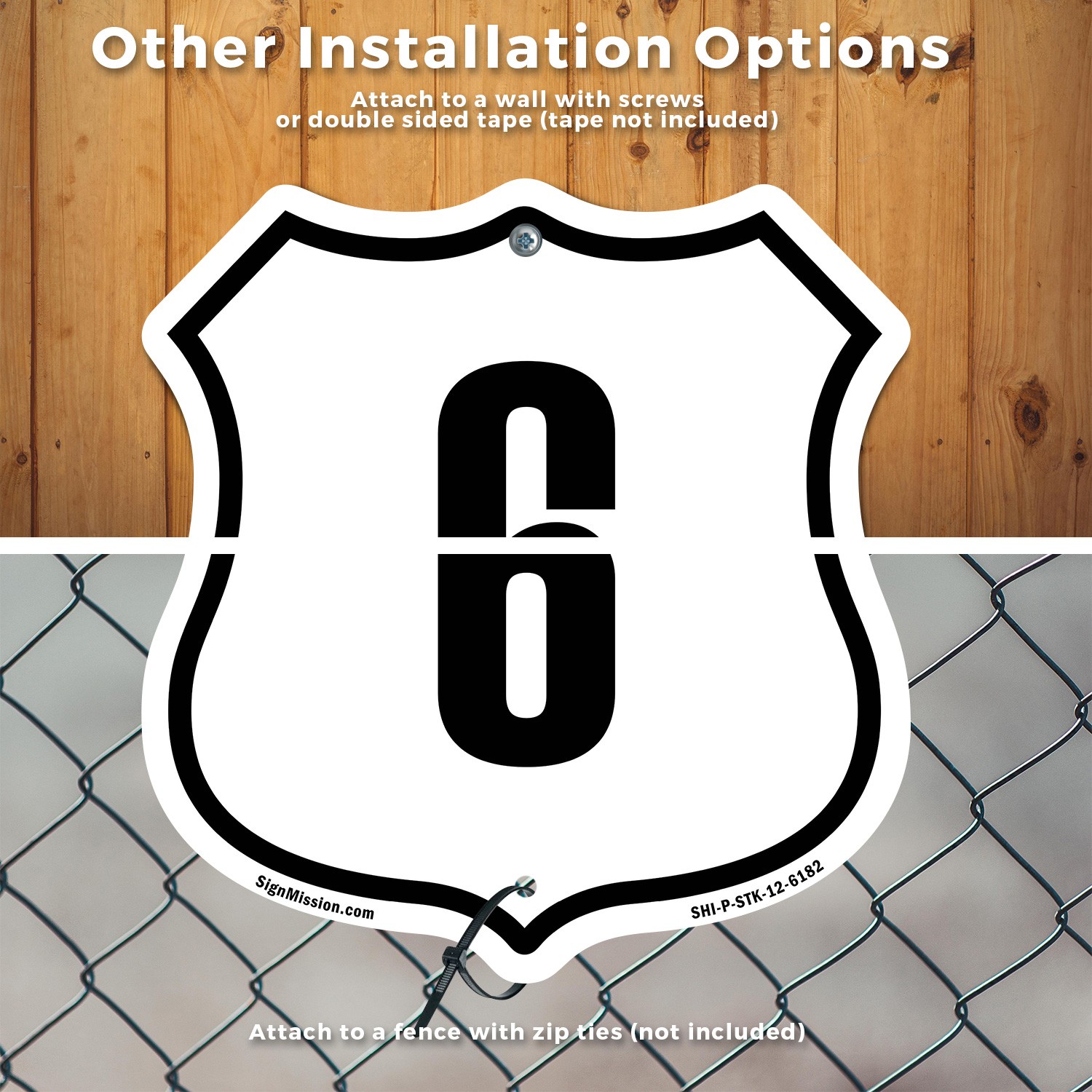 Number 6 Shield Shaped Sign With Stake Weather Resistant