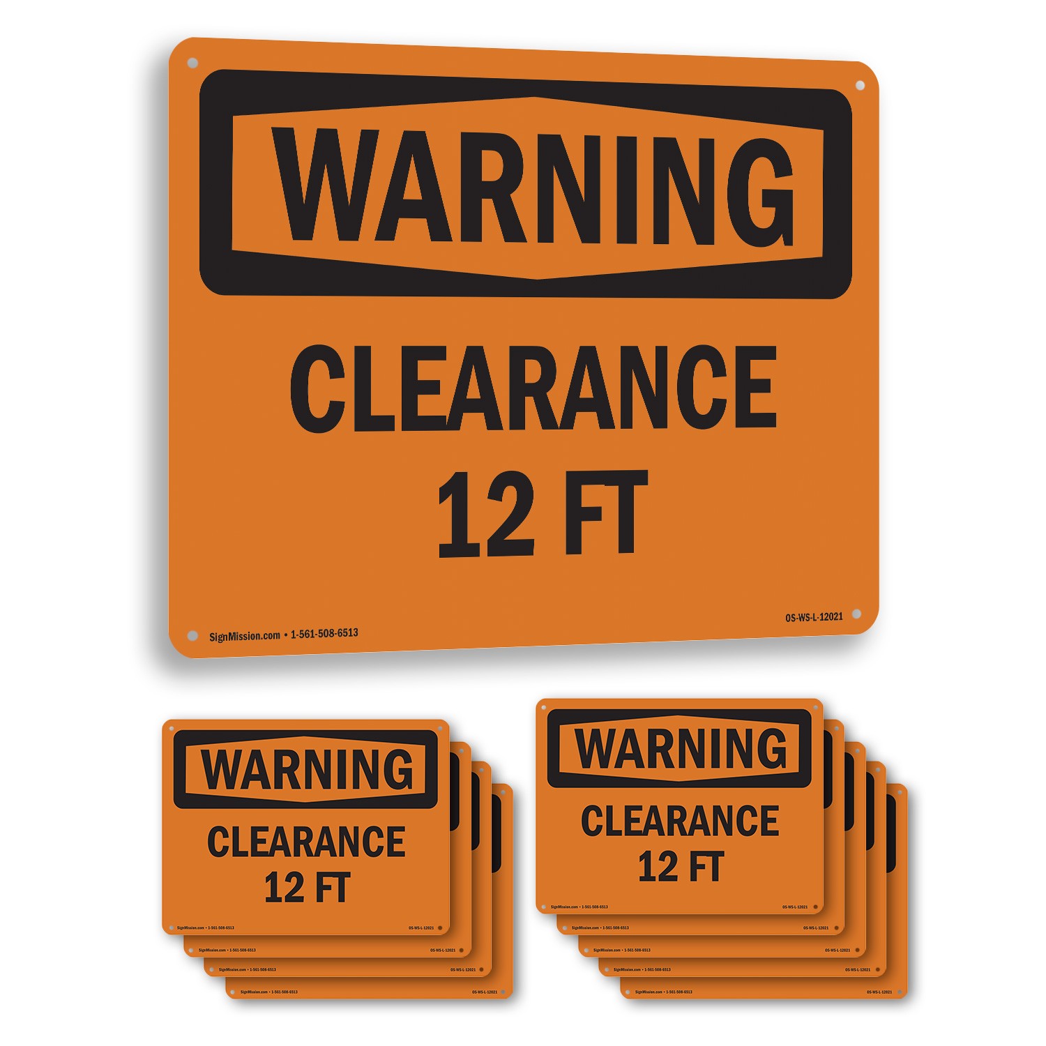 Clearance 12 Ft OSHA WARNING Sign Metal, Plastic, Or Decal – 5 or 10 Pack