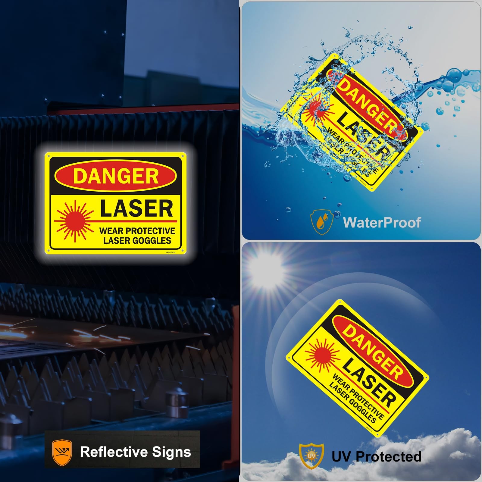 2 Pack 10×7 Inch Danger Laser Sign Wear Protective Laser Goggles Aluminum