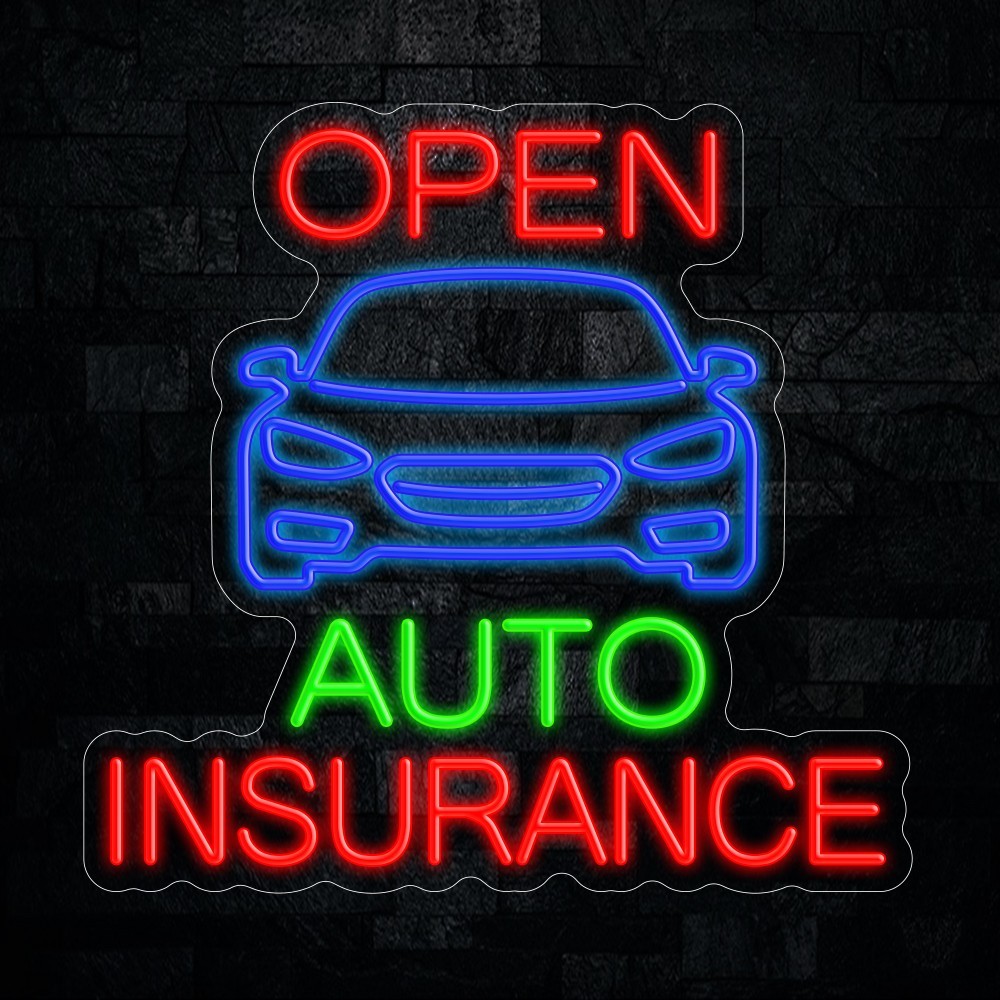 Auto Insurance OPEN LED Neon Sign 22″L x 21″H #25167