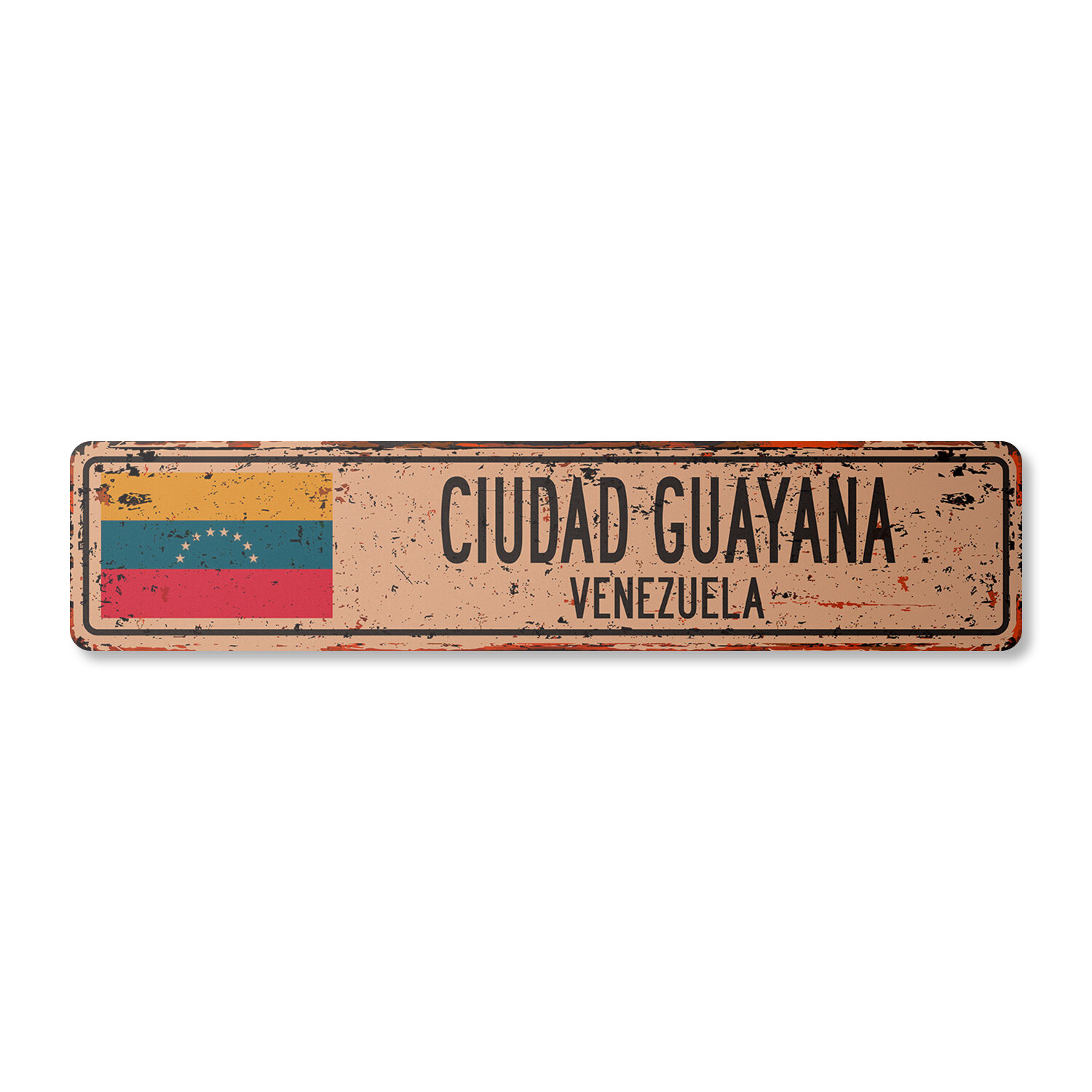 CIUDAD GUAYANA VENEZUELA Vintage Street Sign Venezuelan flag city country rustic