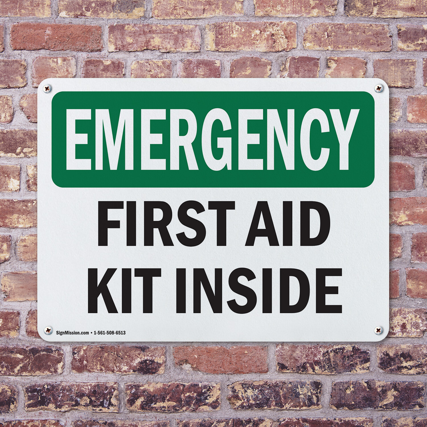 (2 Pack) First Aid Kit Inside OSHA Emergency Sign Decal Metal Plastic