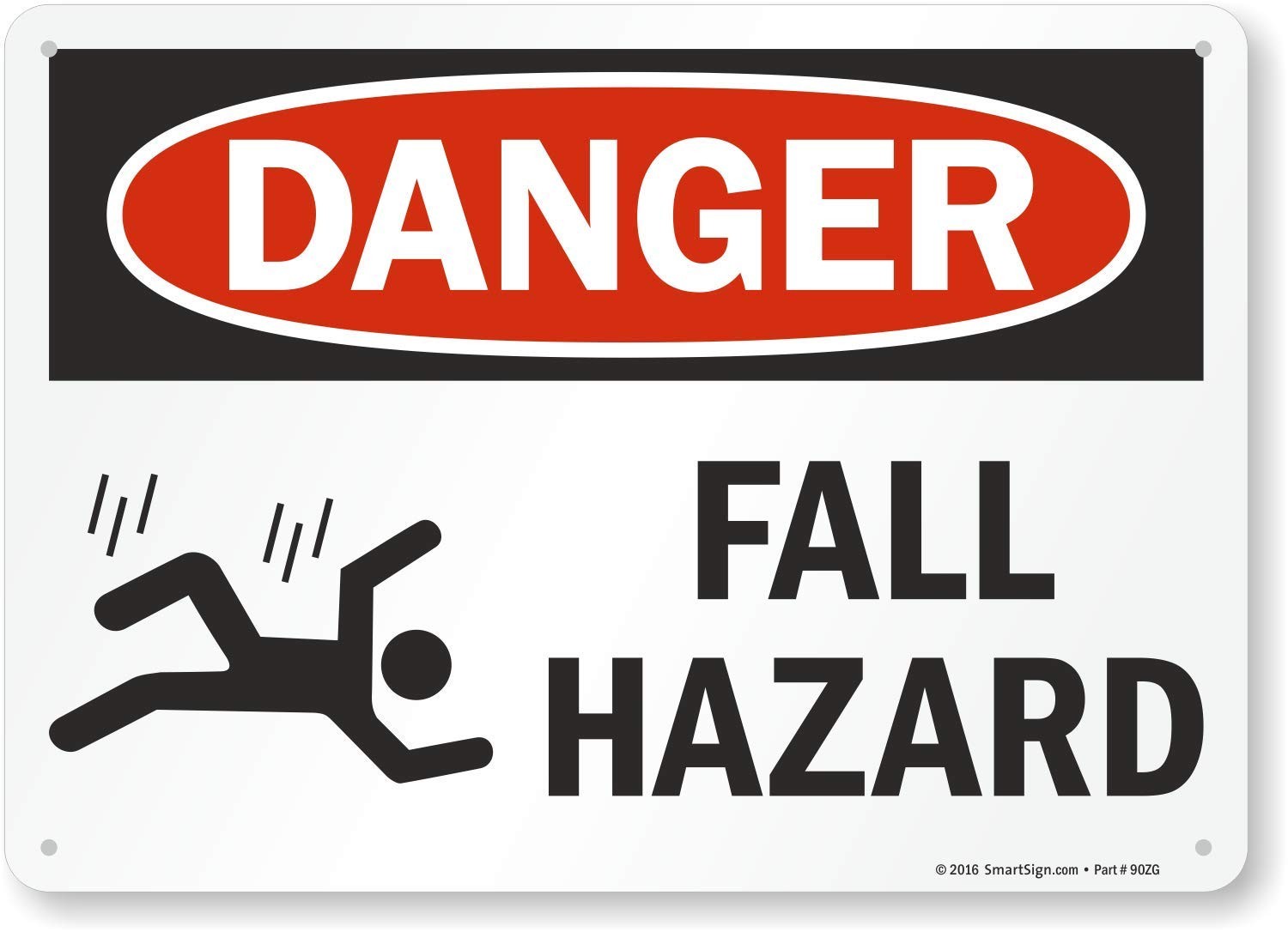 Danger Fall Hazard Sign 10×14 Inch Aluminum Safety Warning Metal Wall Board