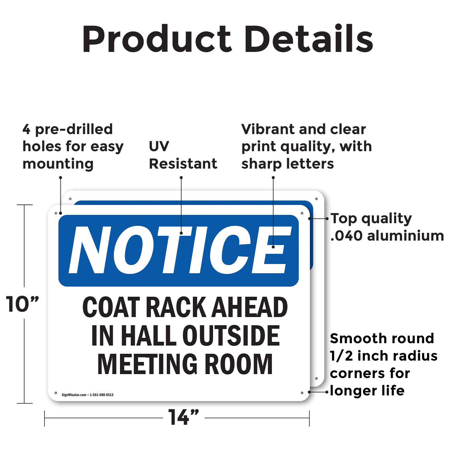 (2 Pack) Coat Rack Ahead In Hall Outside Meeting Room OSHA Notice Sign Decal