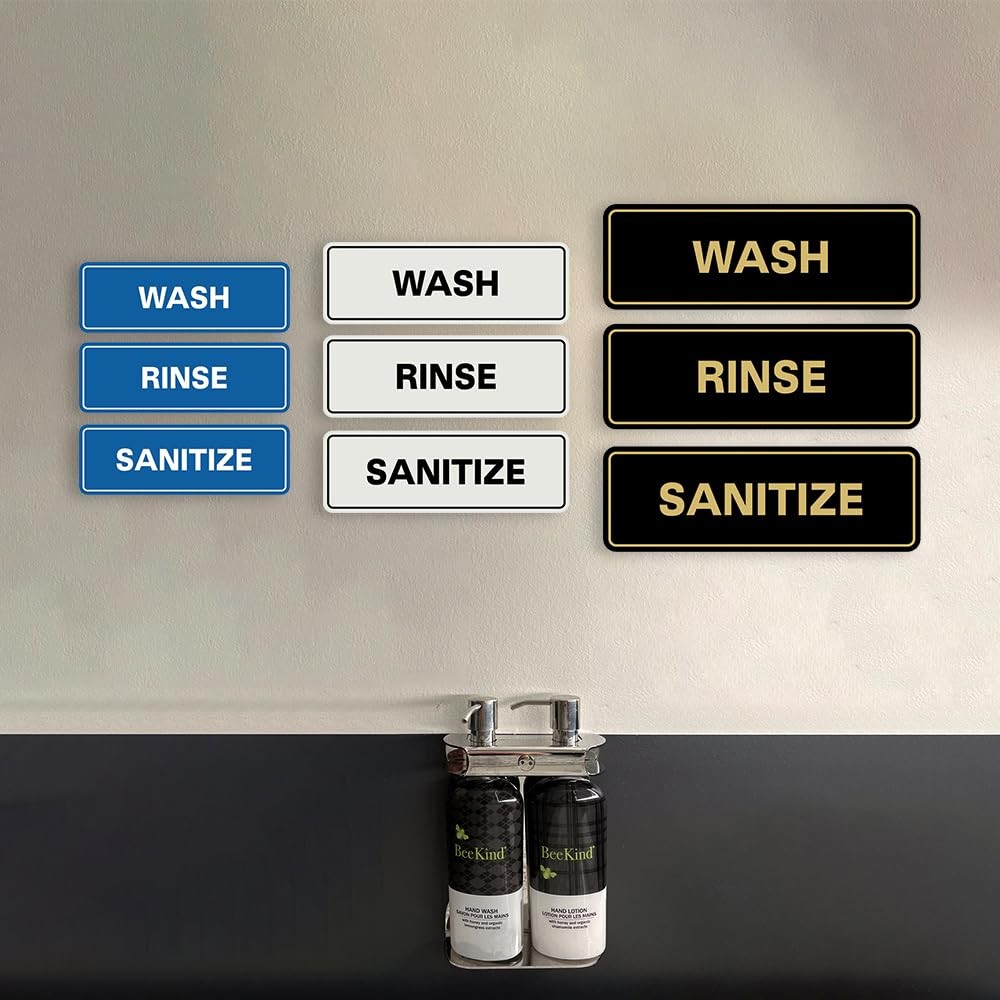 3 PCS Wash Rinse Sanitize Bay Sink Signs Small Black Restaurant Commercial