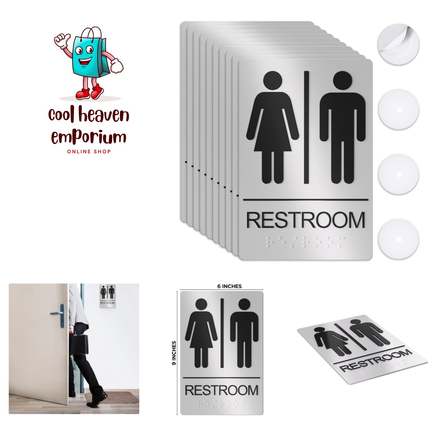 ADA Compliant Unisex Restroom Signs 10 Count – Quick Install with Adhesives