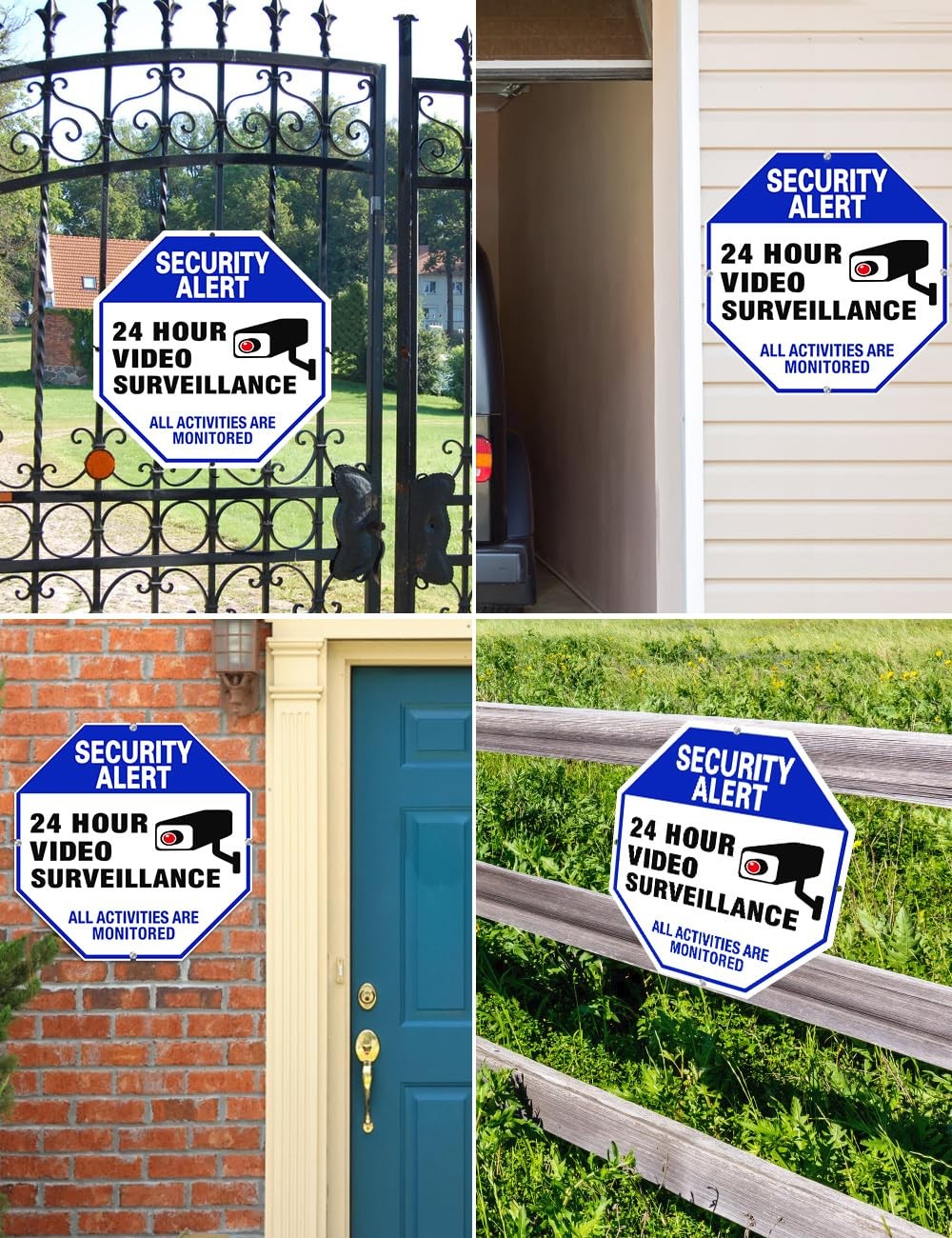 Video surveillance sign, 4-pack security camera signs, reflective