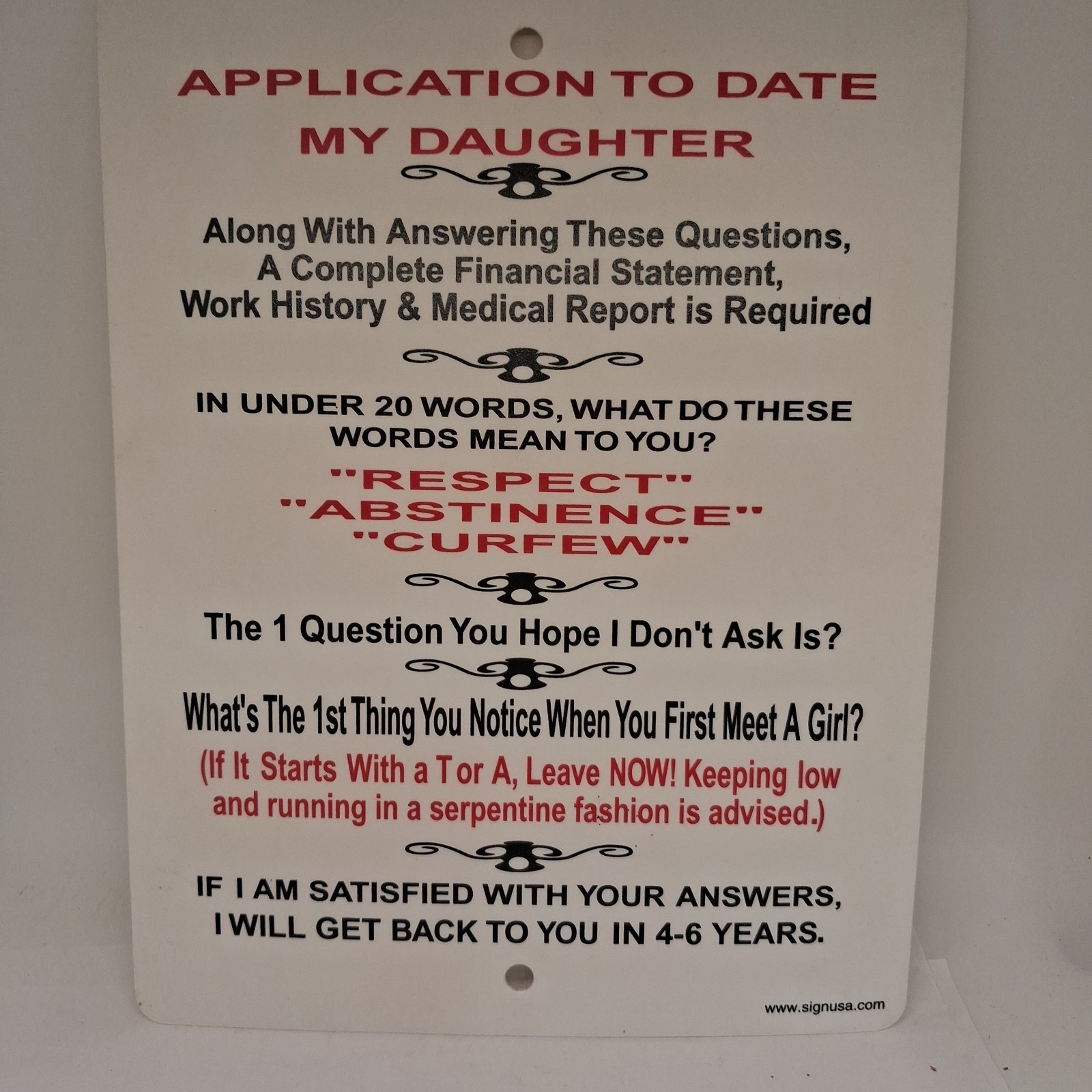 Application To Date My Daughter Novelty Plastic Sign Plastic Wall Haning