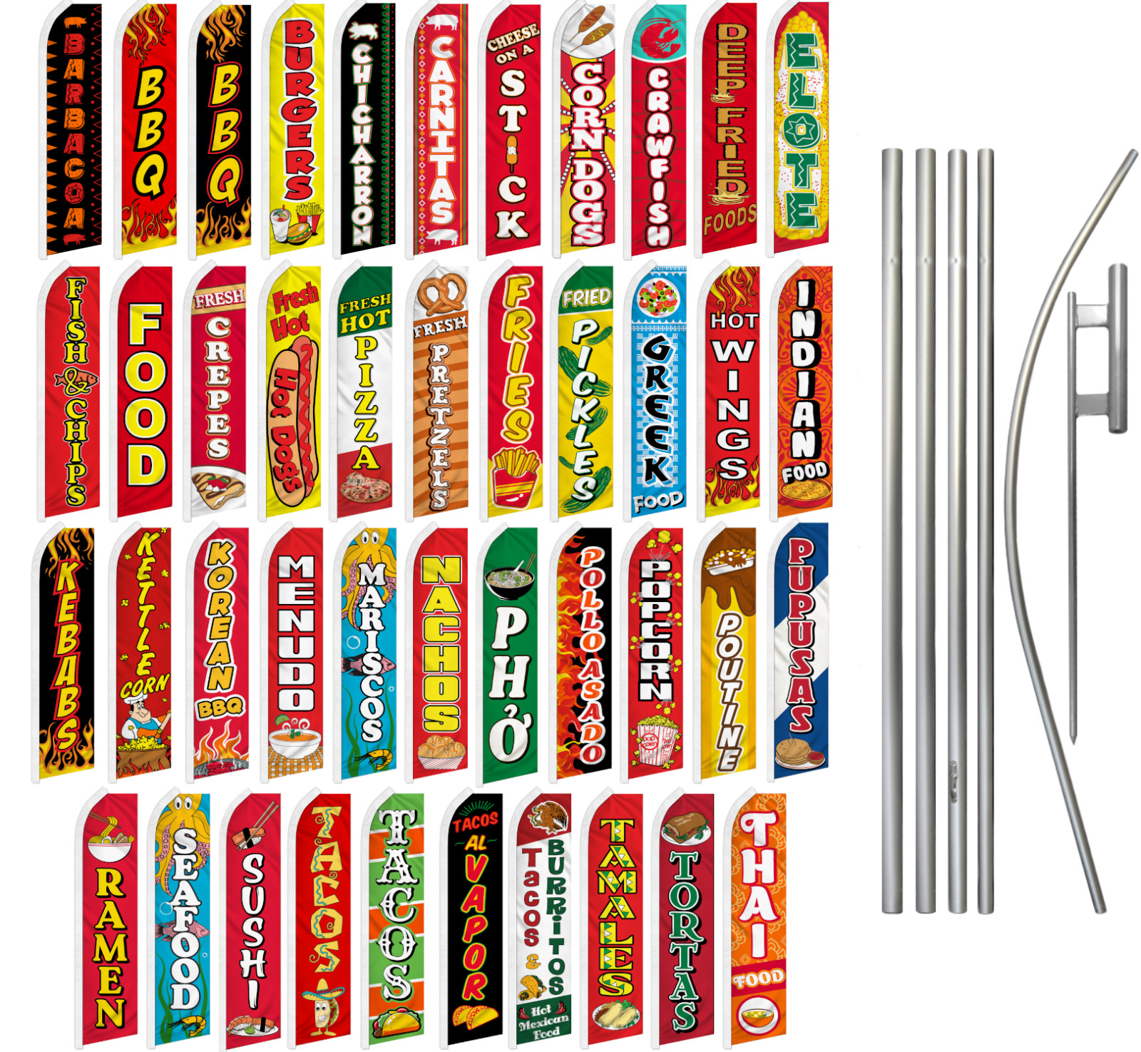 Food Swooper Feather Flutter Flag & Pole Kit Concessions BBQ Hot Dogs