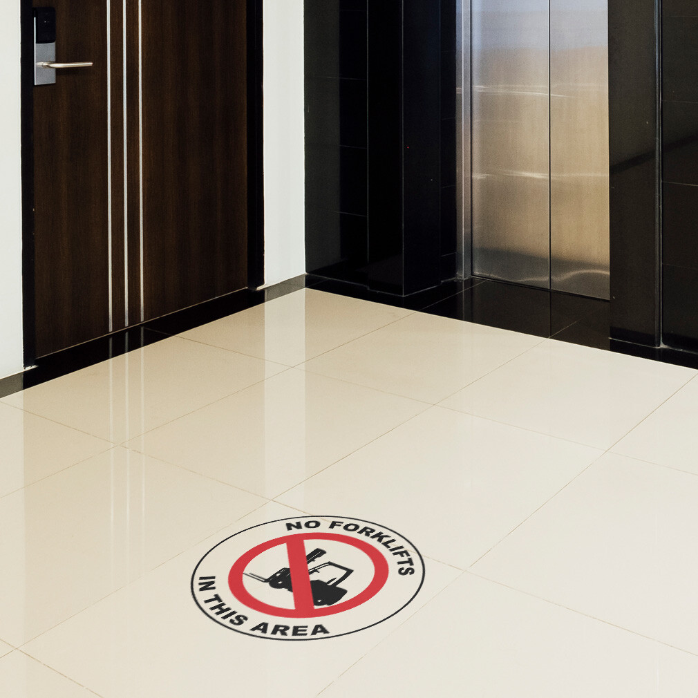 Floor Decals No Forklifts in This Area Red Black Anti-Slip Round Shape Lifestyle