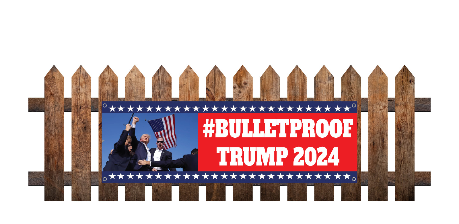 TRUMP 2024 BULLETPROOF BANNER 48-INCH X 18-INCH TRUMP VANCE BANNERS MADE IN USA