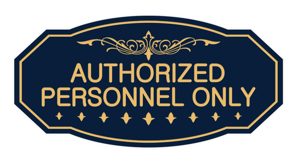 Victorian Authorized Personnel Only Sign (Navy Blue/Gold) – Medium 4″ X 8″