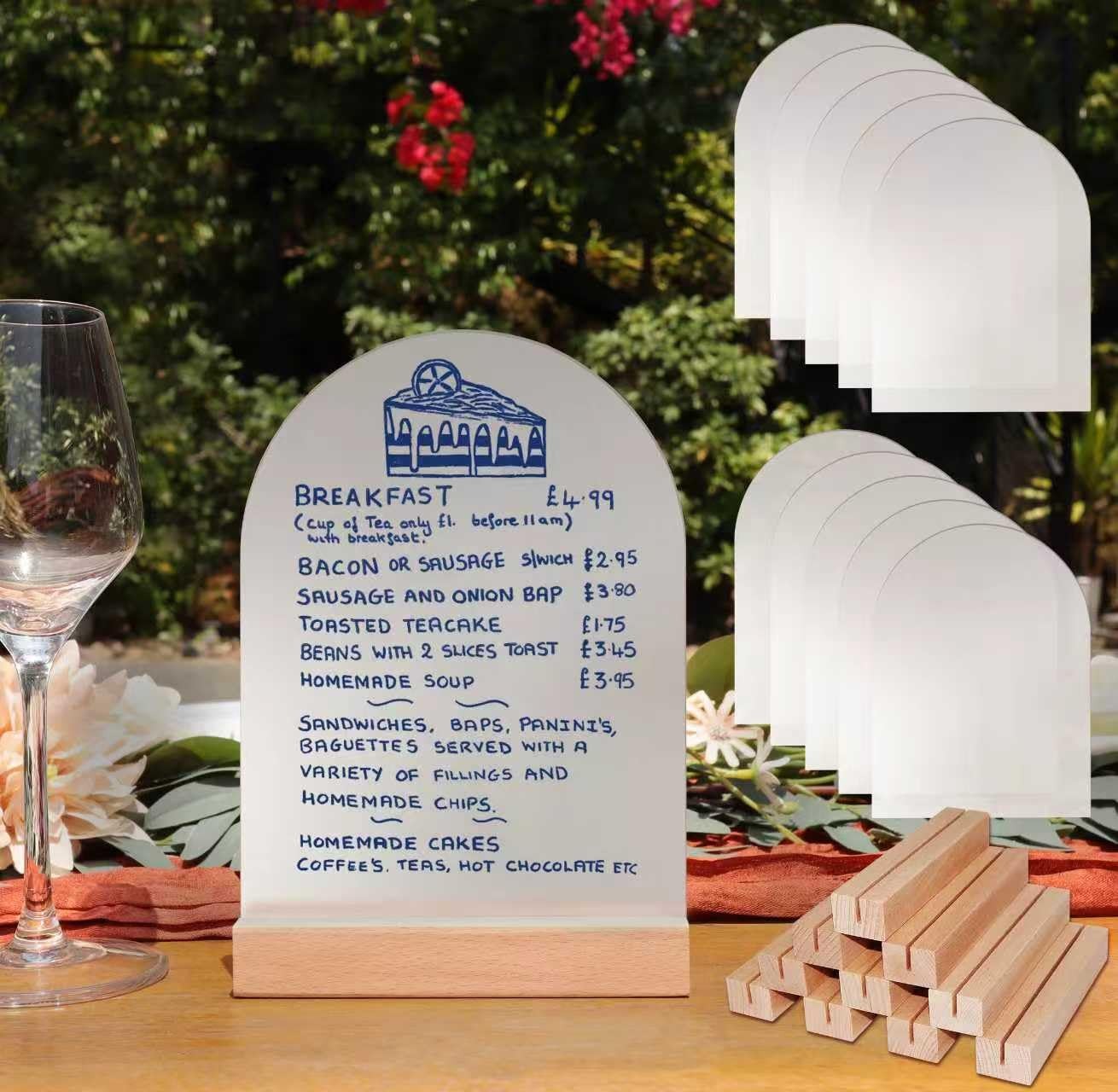 Frosted Blank Arch Acrylic Sign Wooden Stands 10 Pack DIY 4×6 Inch Table