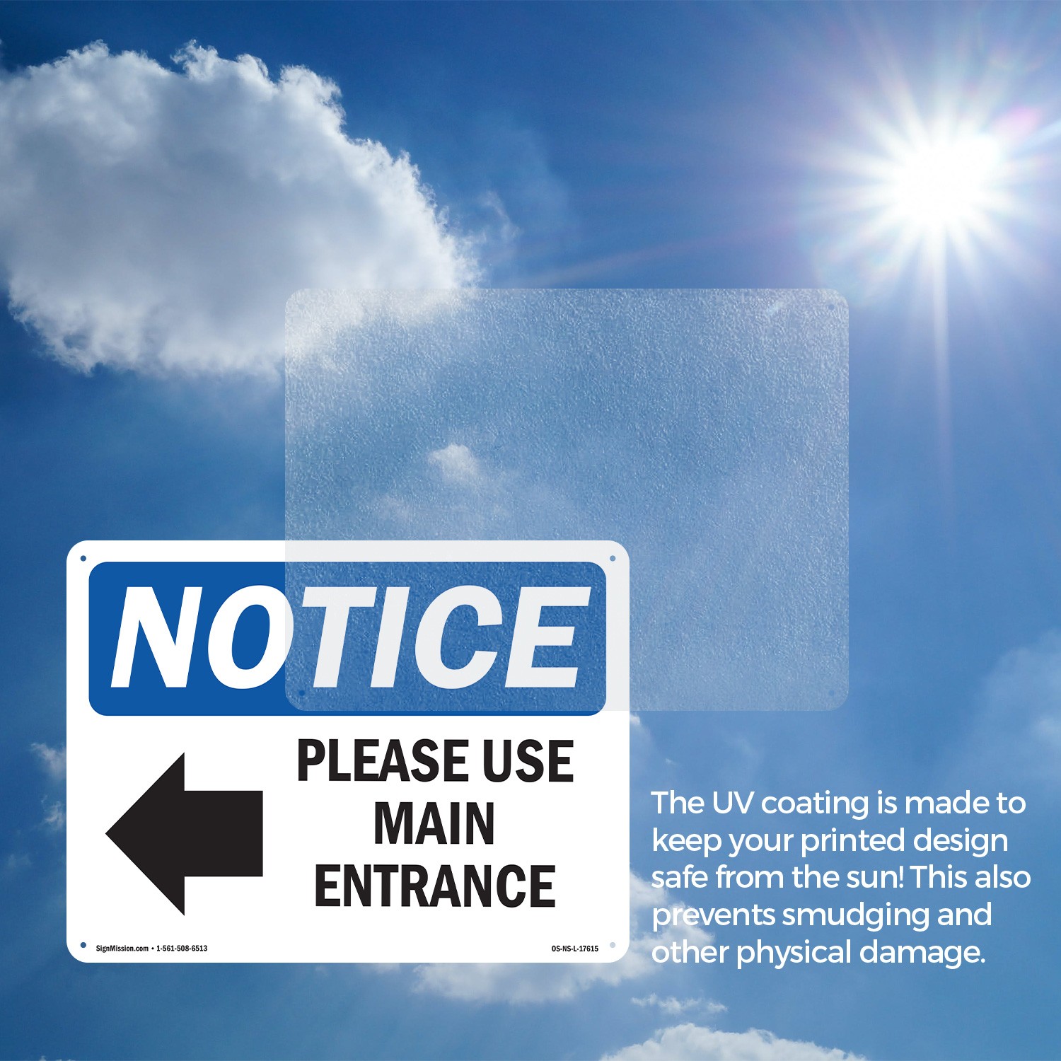 Please Use Main Entrance [Left Arrow] OSHA Notice Sign Or Decal – 5 or 10 Pack