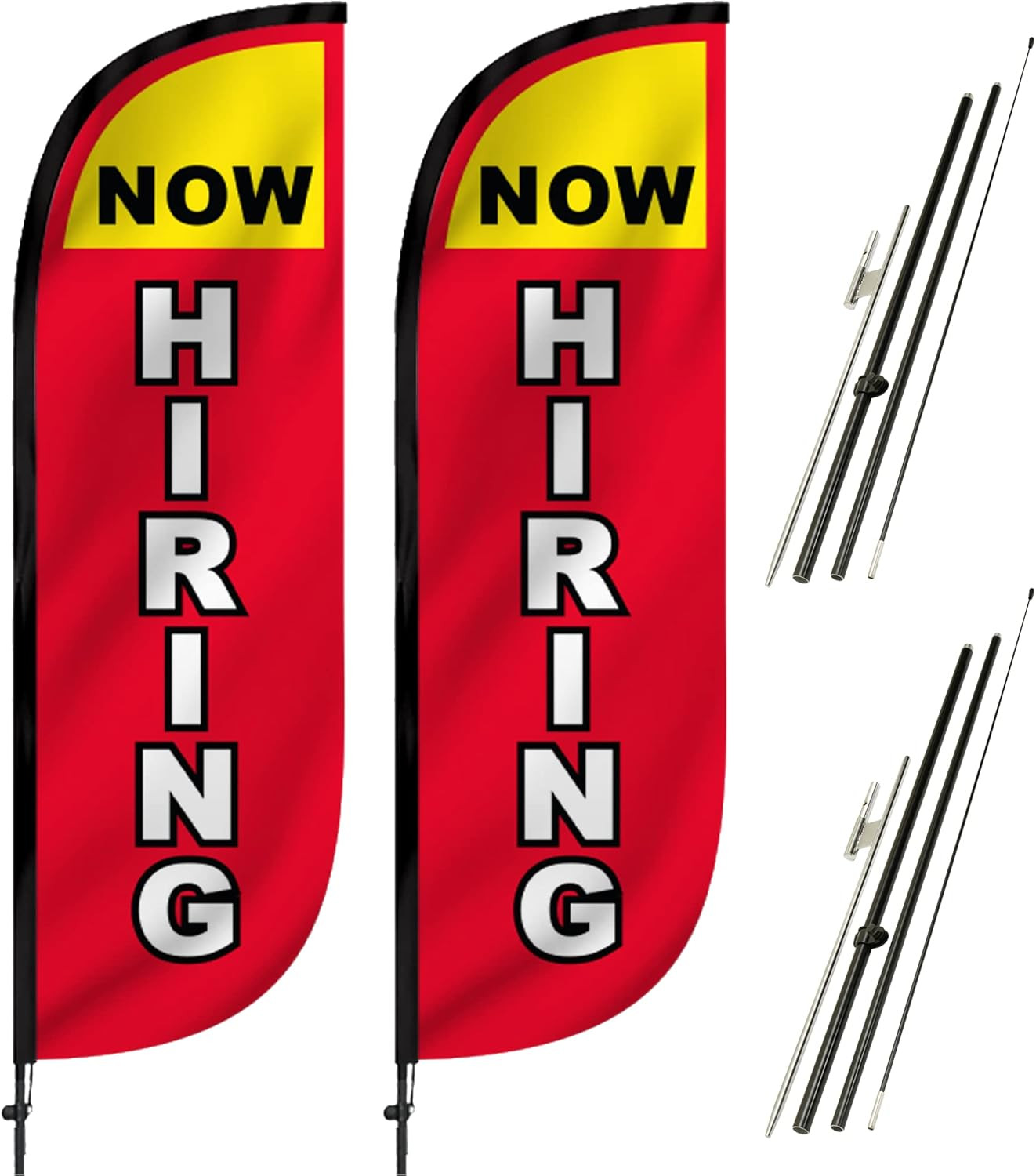 5-Feet Tall Now Hiring Themed Feather Flag Banner for Business Advertising 2-Pac