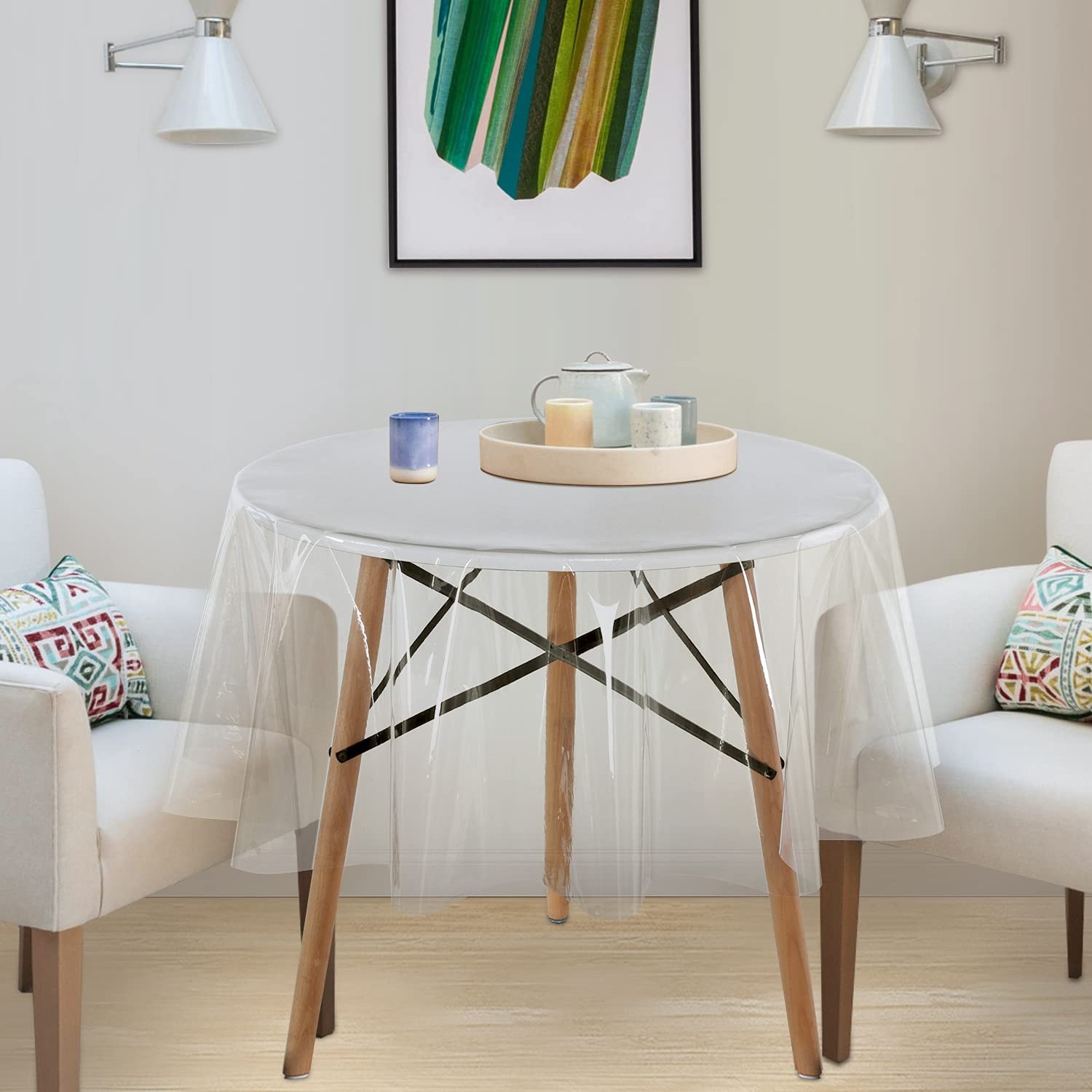 Round 60 Inch Clear Tablecloth PVC Waterproof Oil Spill Proof Table Cover Dining