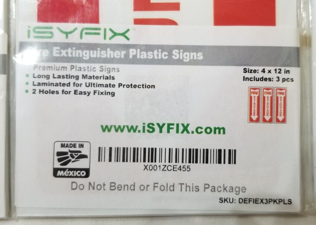 2 Packs 6 Signs Isyfix Plastic Fire Extinguisher Sign 4×12 Hanging Screw Mount