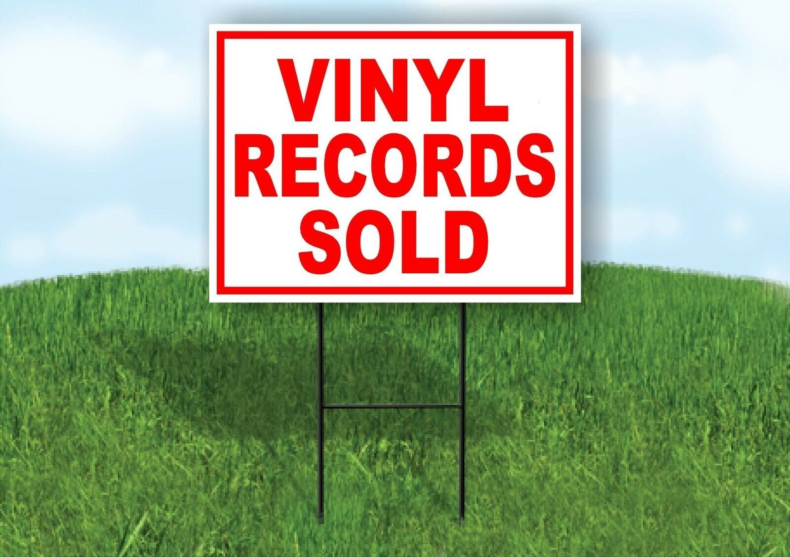 VINYL RECORDS SOLD RED WHITE Yard Sign Road with Stand LAWN SIGN