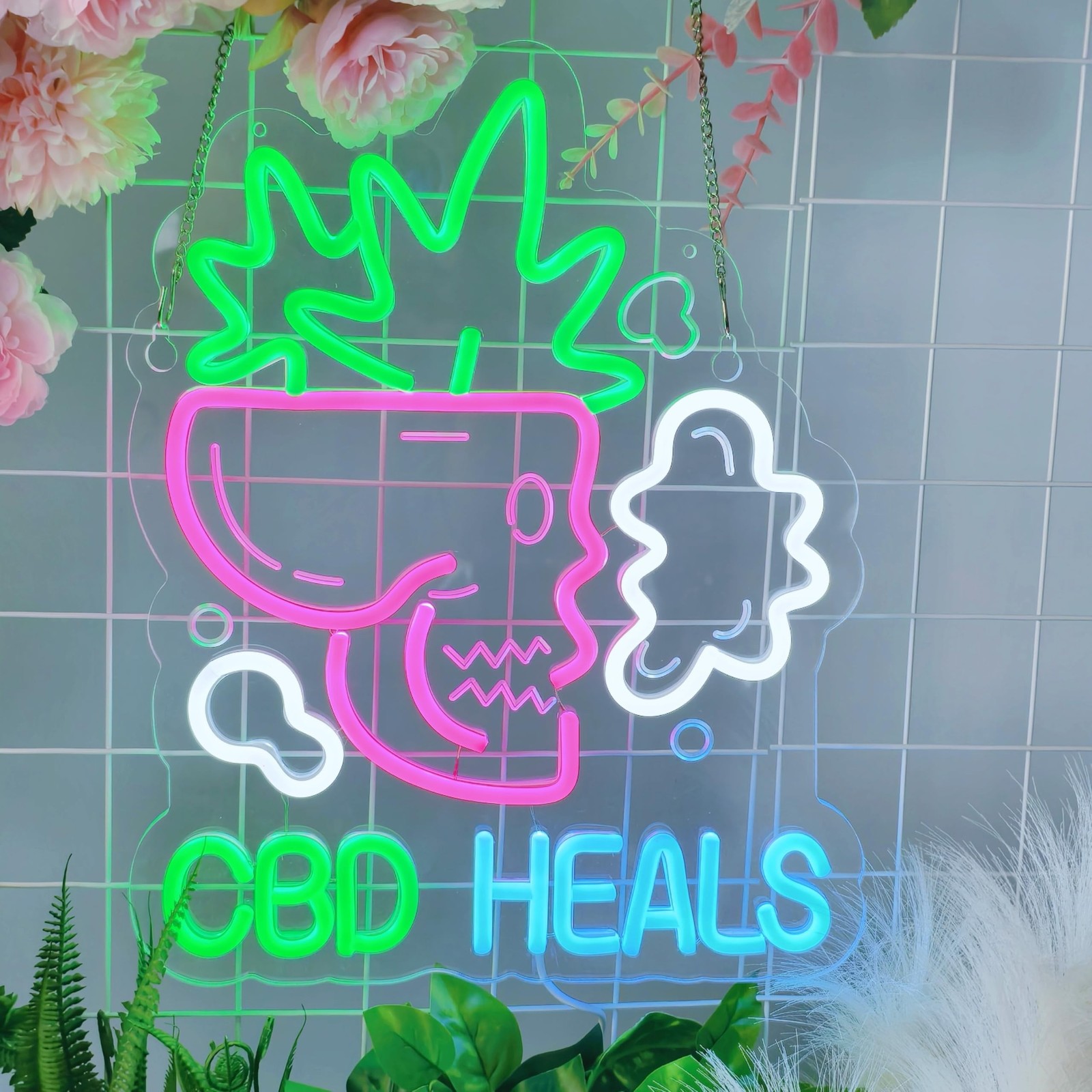 CBD Heals Neon Sign, Neon Lights Hanging Wall Art Decoration for Business Res…