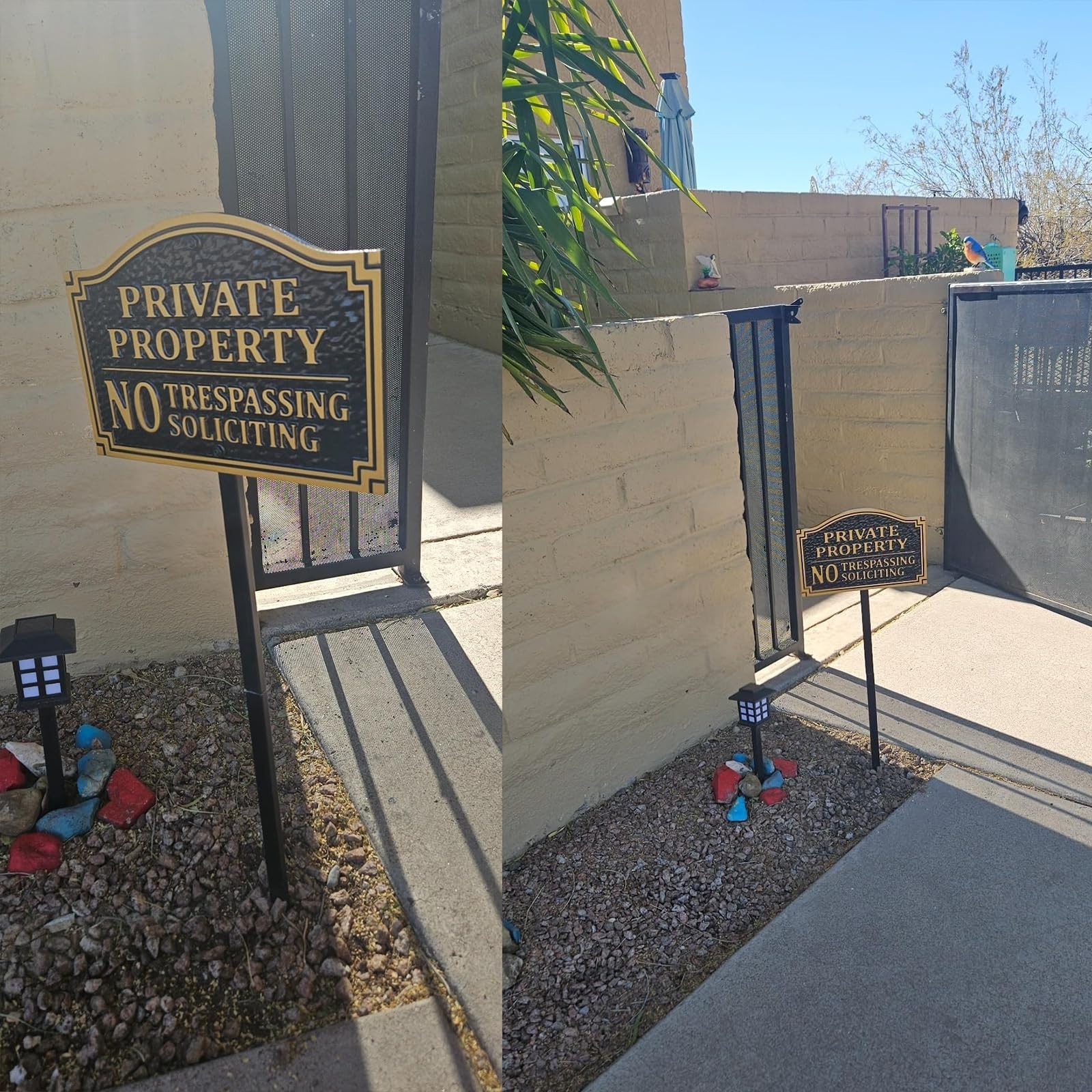No Trespassing Signs Private Property – No Soliciting Sign with 32″ Lawn Stak…