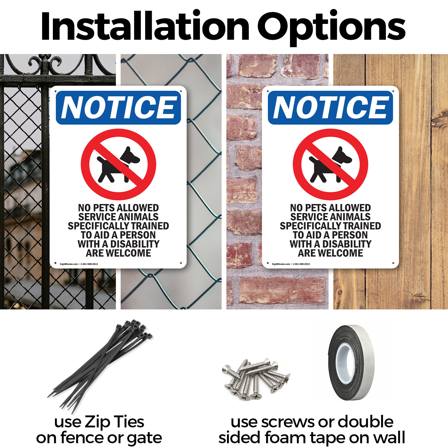 (2 Pack) No Pets Allowed Service OSHA Notice Sign Decal Metal Plastic