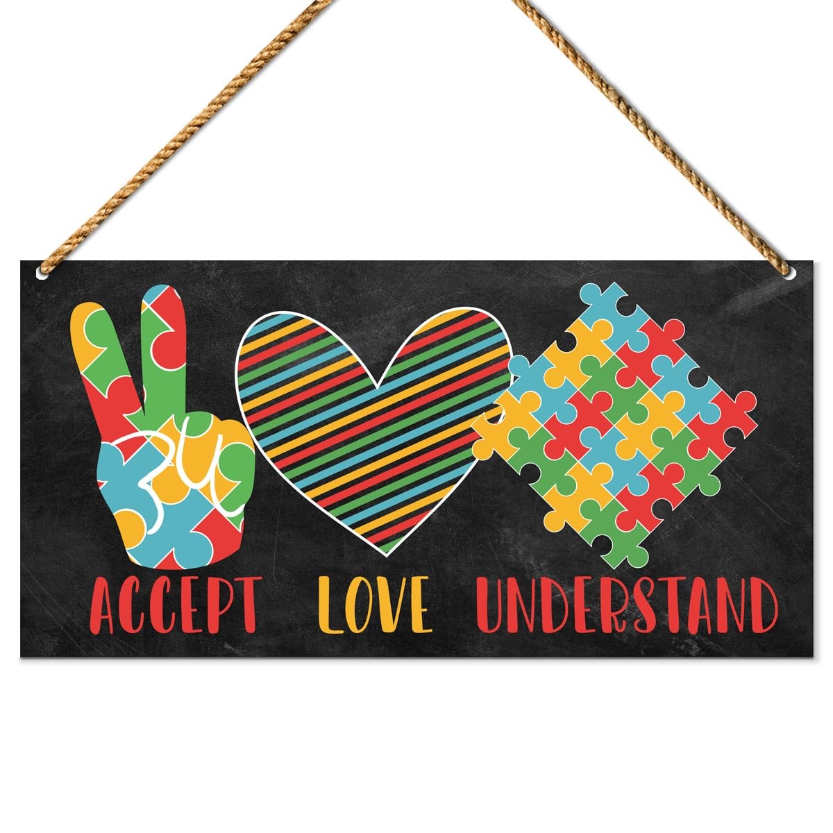 Accept Love Understand Autism Awareness Wood Sign Wall Decor for Home