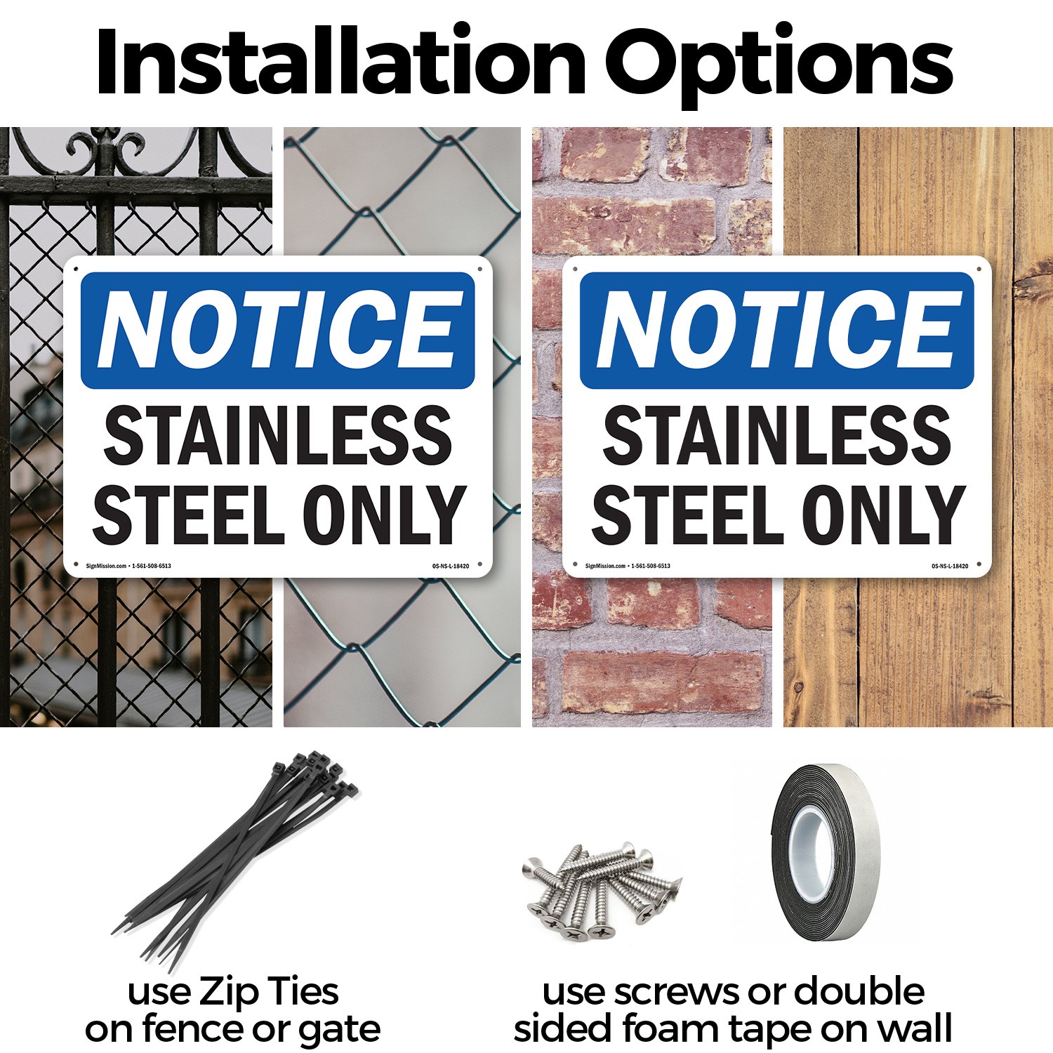 Stainless Steel Only OSHA Notice Sign Metal, Plastic, Or Decal – 5 or 10 Pack