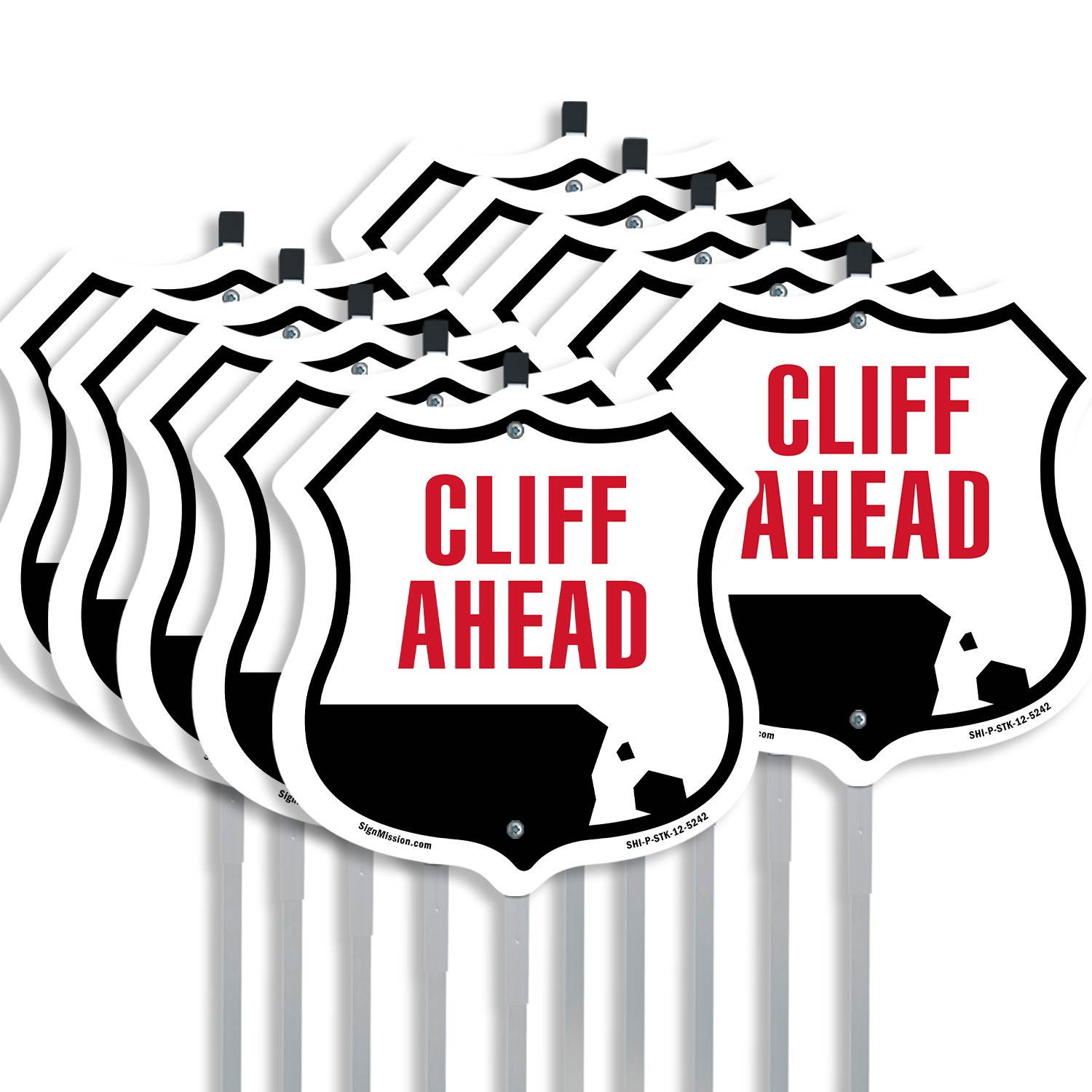 Cliff Ahead Shield Shaped Sign With Stake Weather Resistant Crafted in the USA