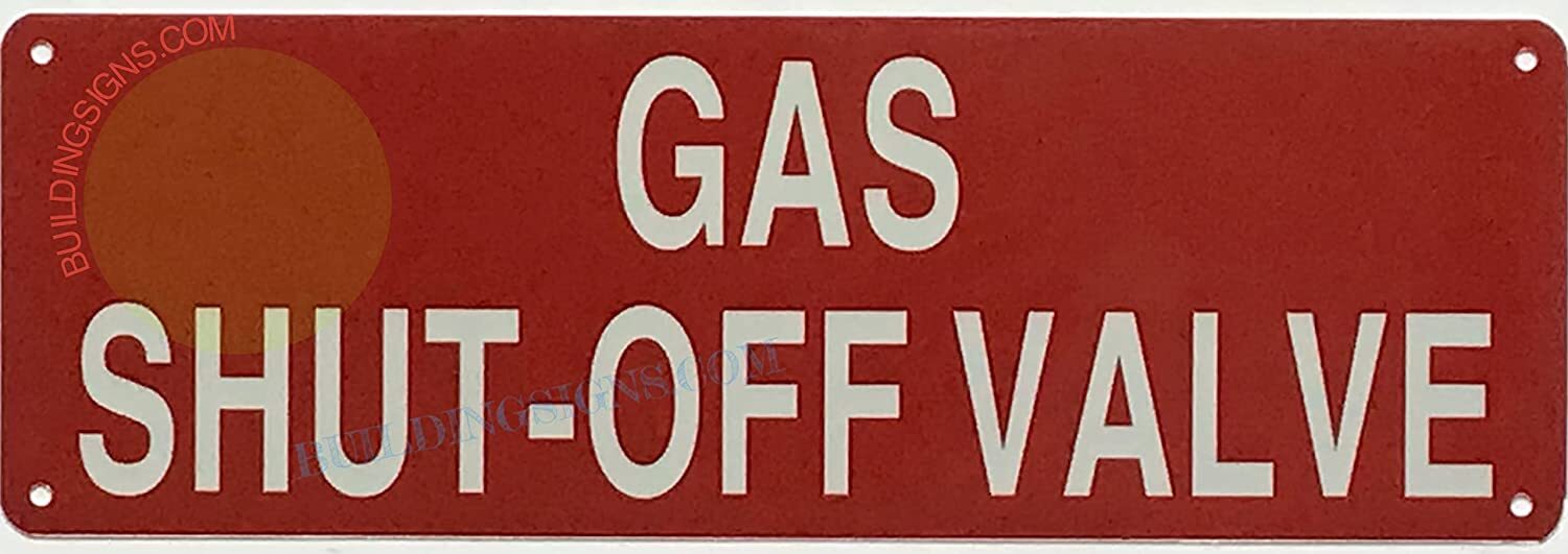 Gas Shut-Off Valve Sign (Reflective, Aluminum, RED Background, 4X12-REF24-1027