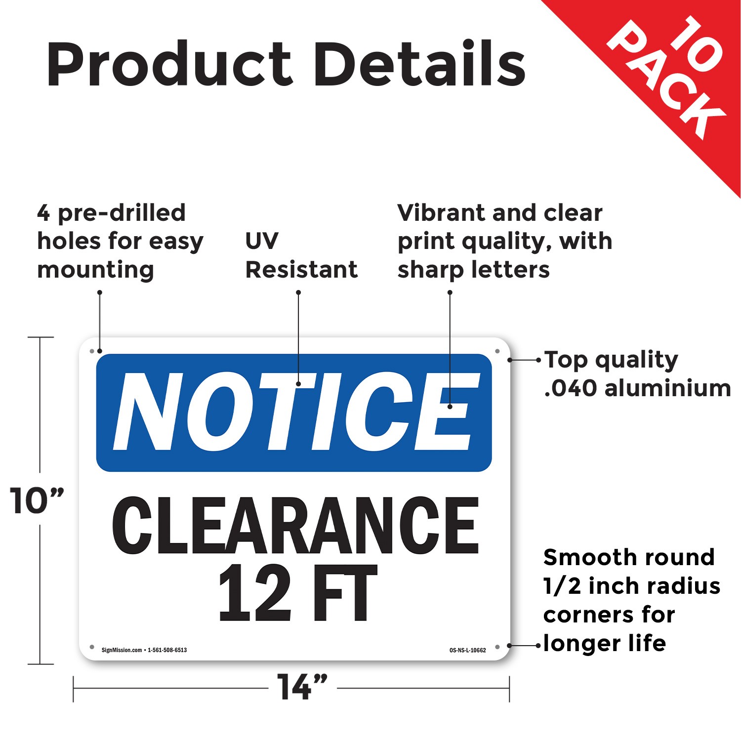 Clearance 12 Ft OSHA Notice Sign Metal, Plastic, Or Decal – 5 or 10 Pack