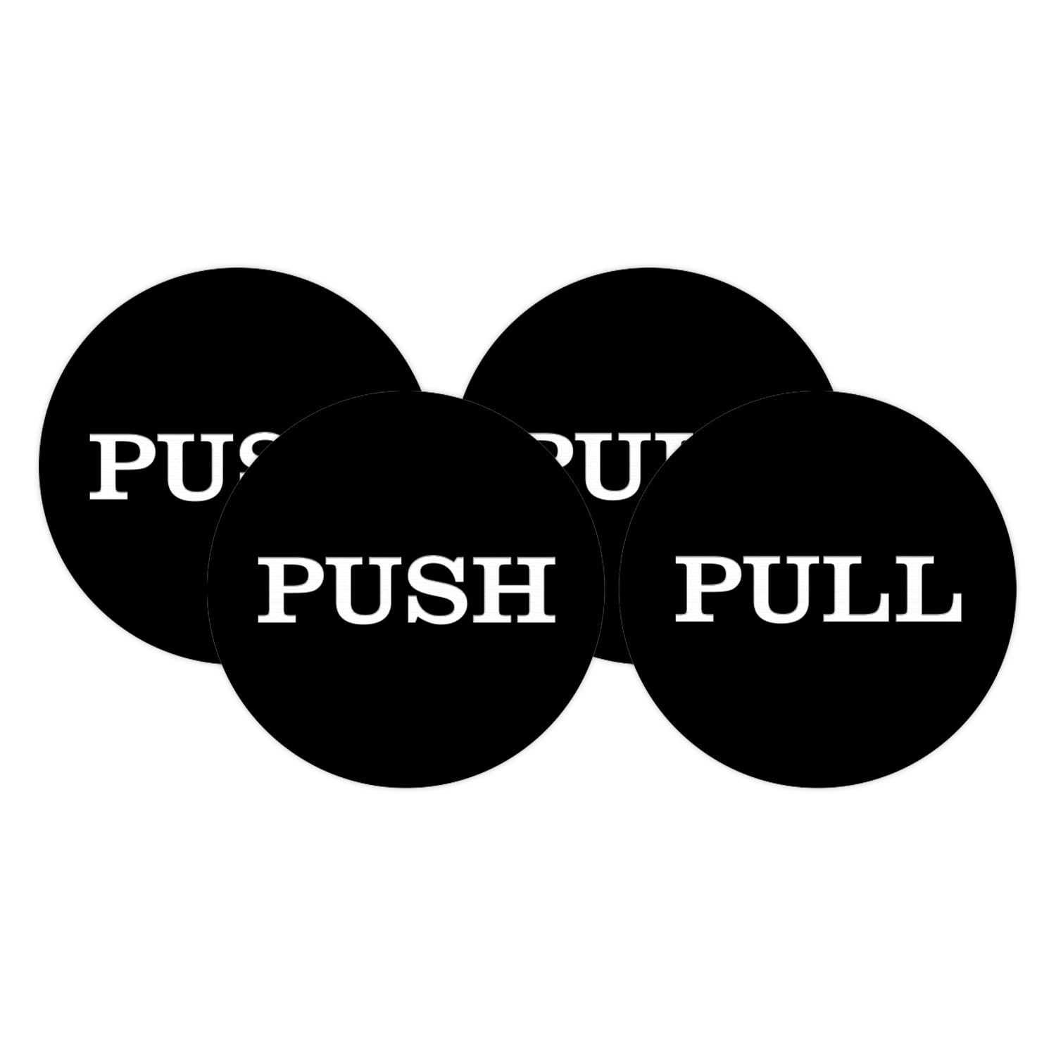 2 Round Push Pull Door Signs black 2 Pack 4pc