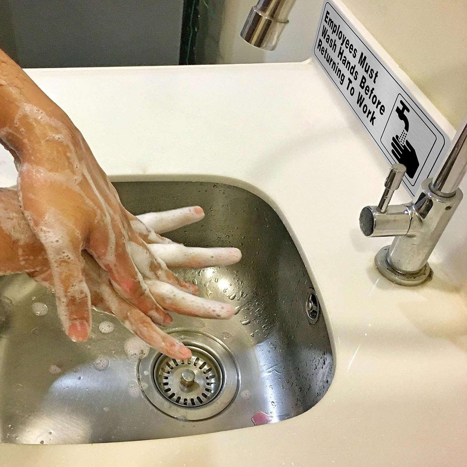 Employees Must Wash Hands Before Returning to Work 9×3 Inch Aluminum Silver Sign