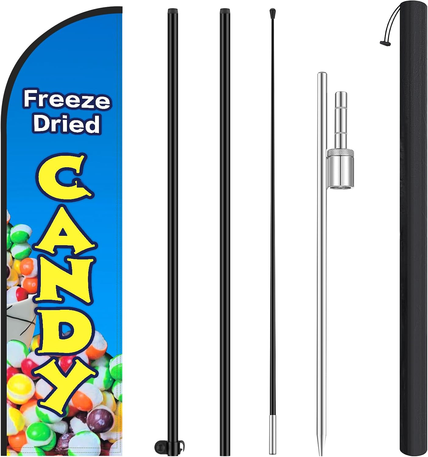 11.2 Ft Freeze Dried Candy Feather Flag with Pole – Windless Flag Banner with Gr