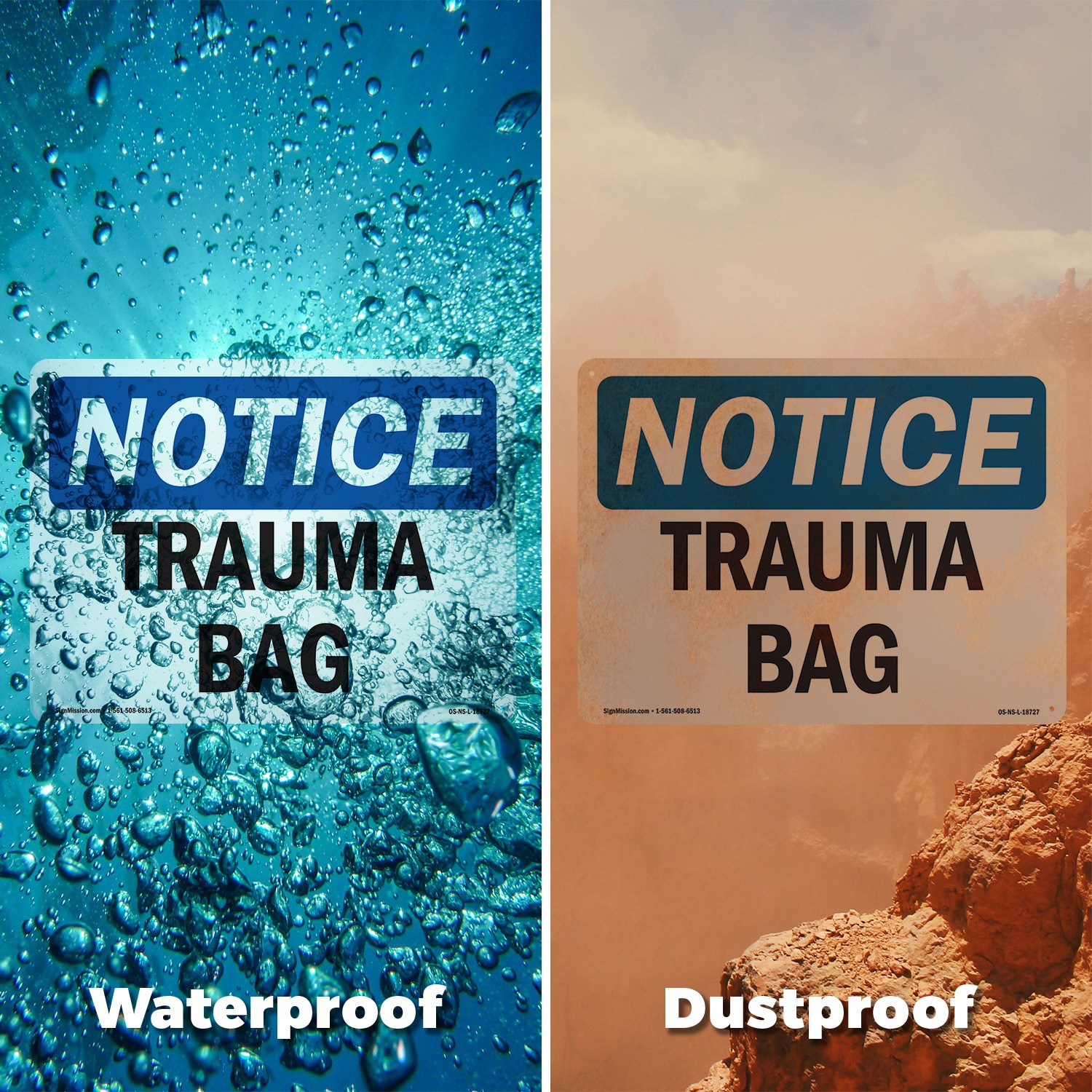 Trauma Bag OSHA Notice Sign Metal, Plastic, Or Decal – 5 or 10 Pack