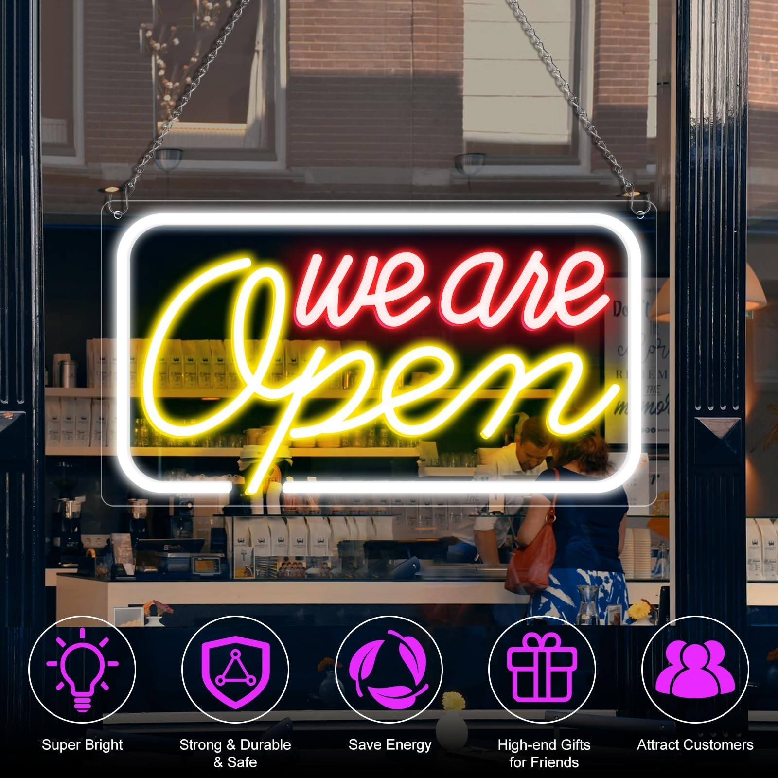 Neon We Are Open Signs for Business, 16.5” x 9” Open Sign LED, Super Bright…
